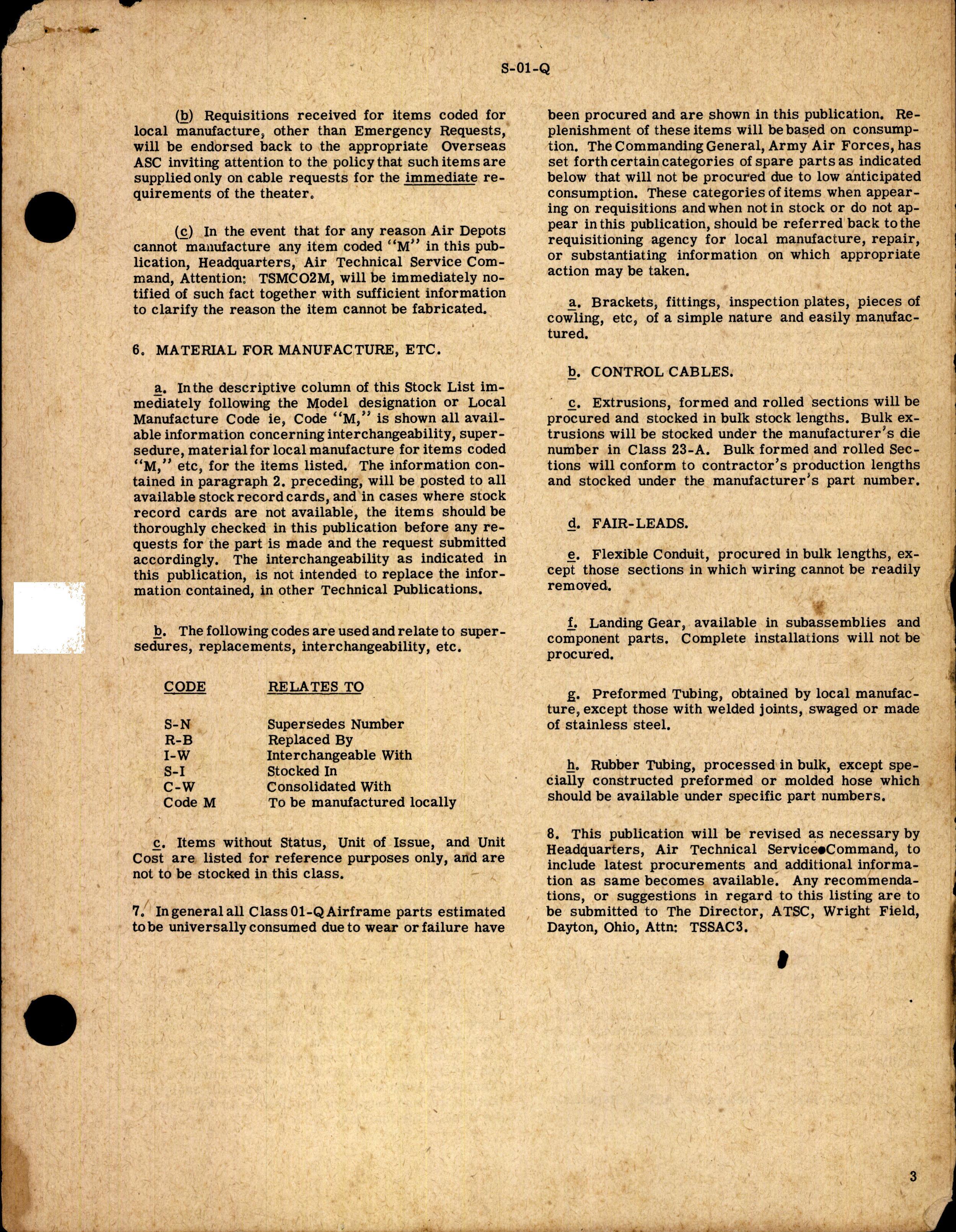 Sample page 3 from AirCorps Library document: Stock List for Class 01-Q Parts for Vultee Aircraft