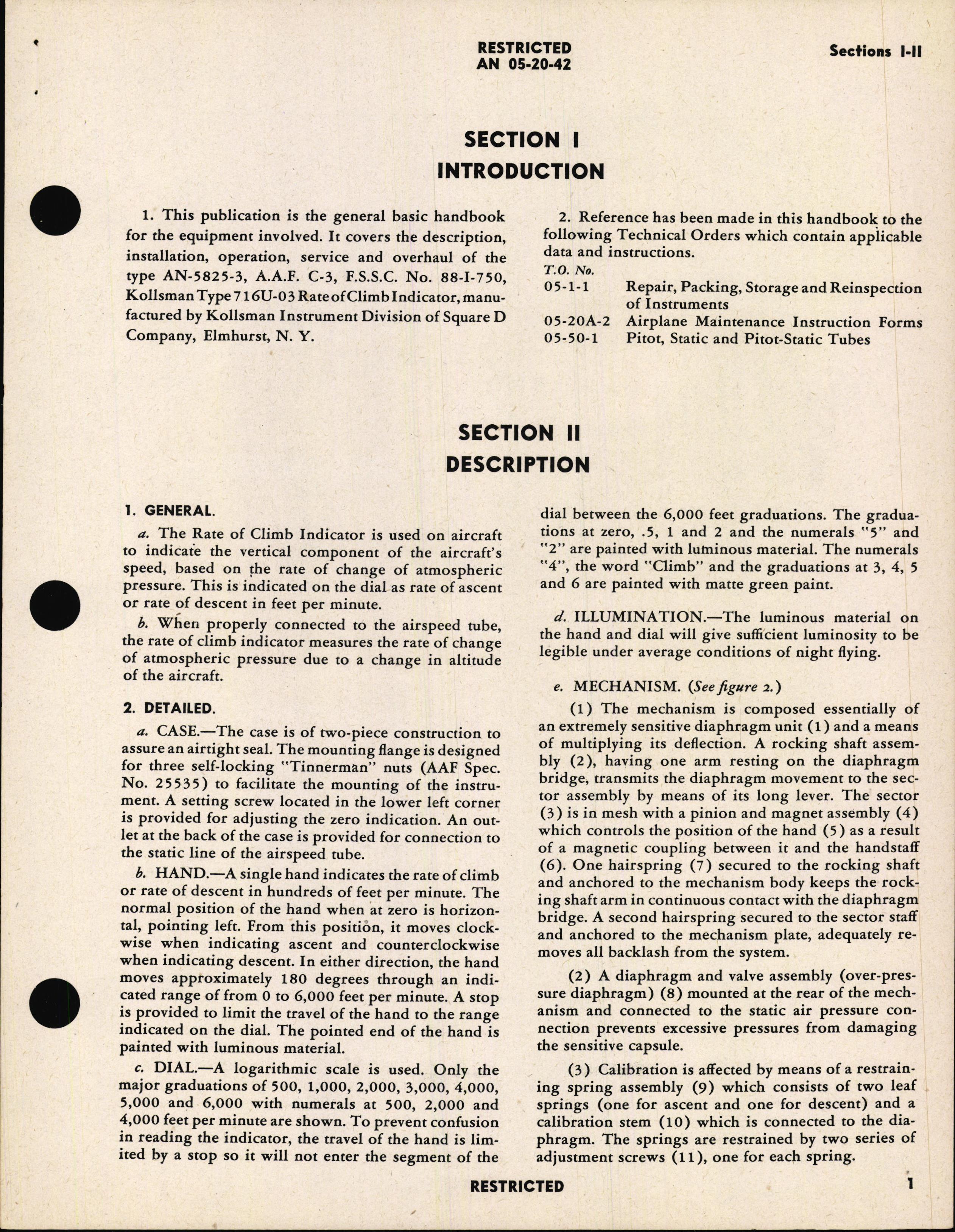 Sample page 5 from AirCorps Library document: Handbook of Instructions with Parts Catalog for Type C-3 Rate of Climb Indicator