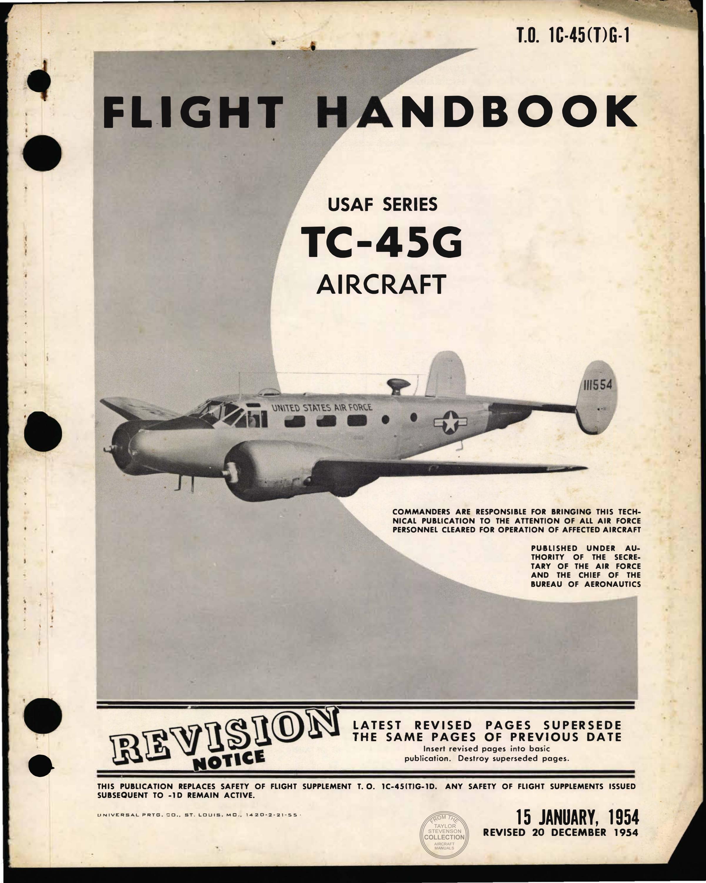 Sample page 1 from AirCorps Library document: Flight Handbook Revision - C-45G