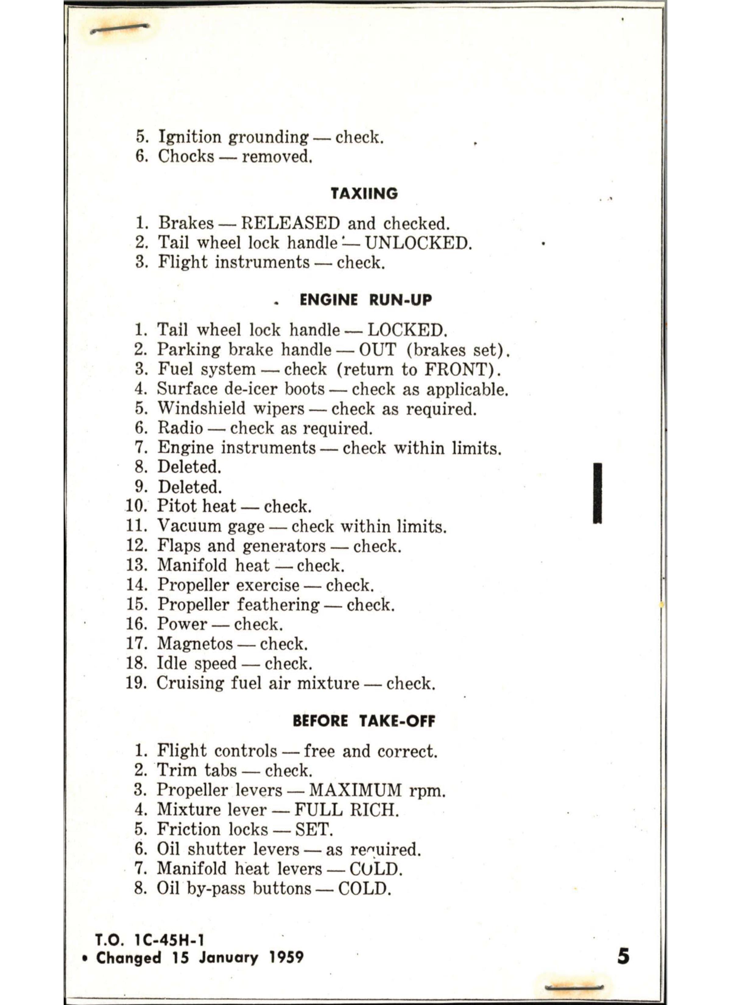 Sample page  5 from AirCorps Library document: C-45H & TC-45H Checklist - Pilots & Copilots