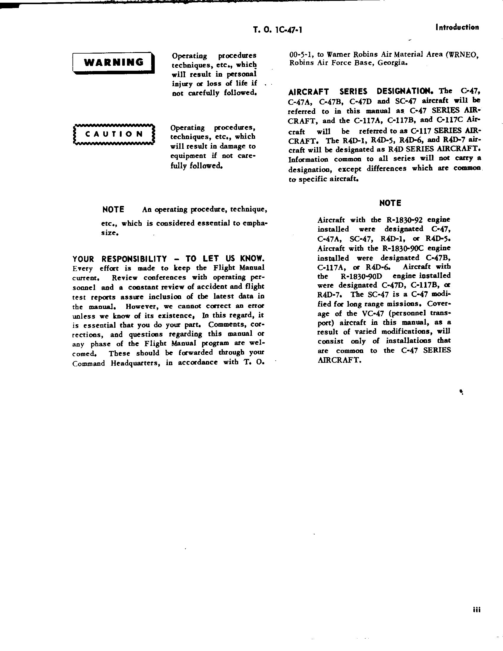 Sample page 5 from AirCorps Library document: Flight Manual for C-47, HC-47, C-117, R4D, and TC-47