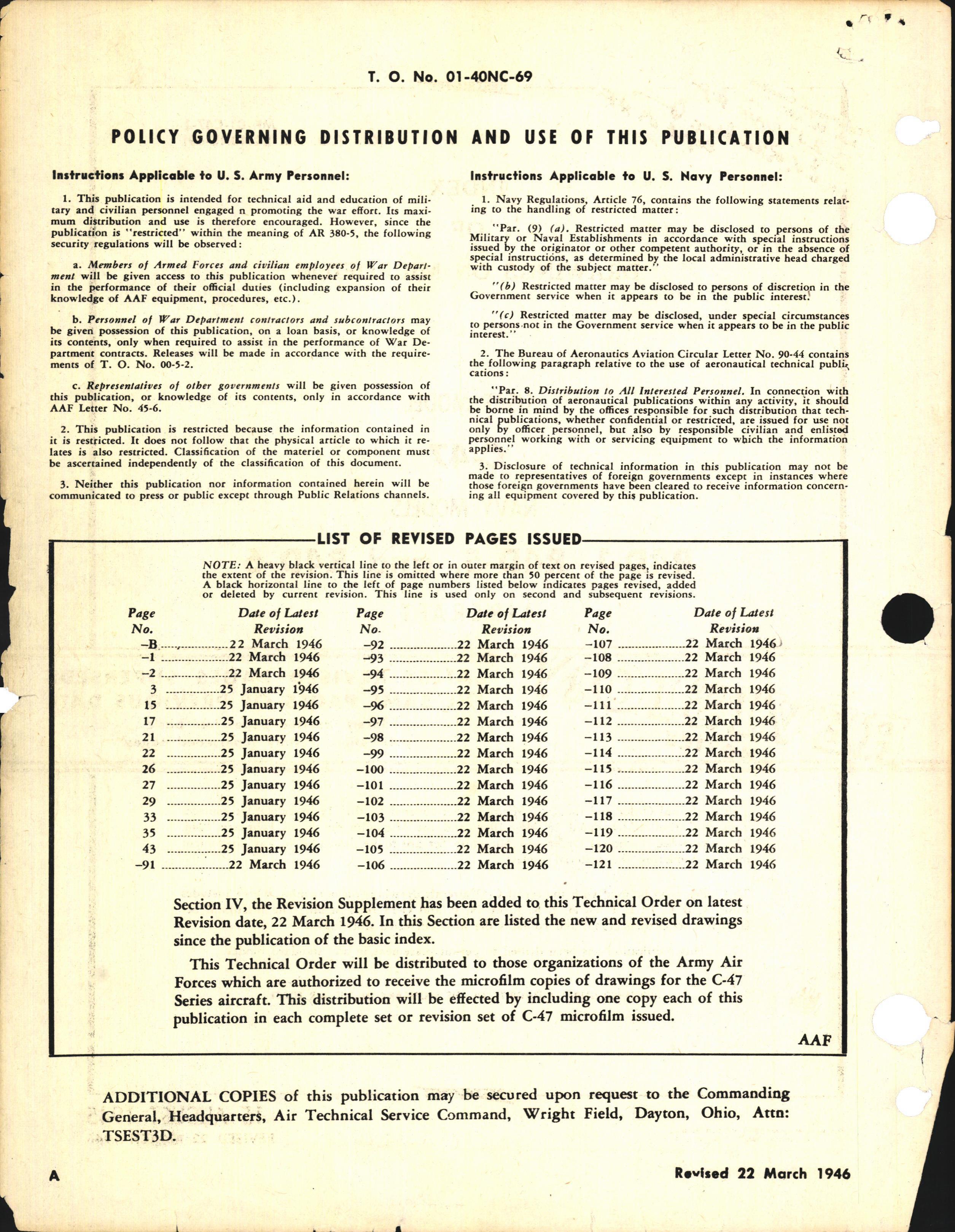 Sample page 2 from AirCorps Library document: Index of Drawings on Microfilm for C-47