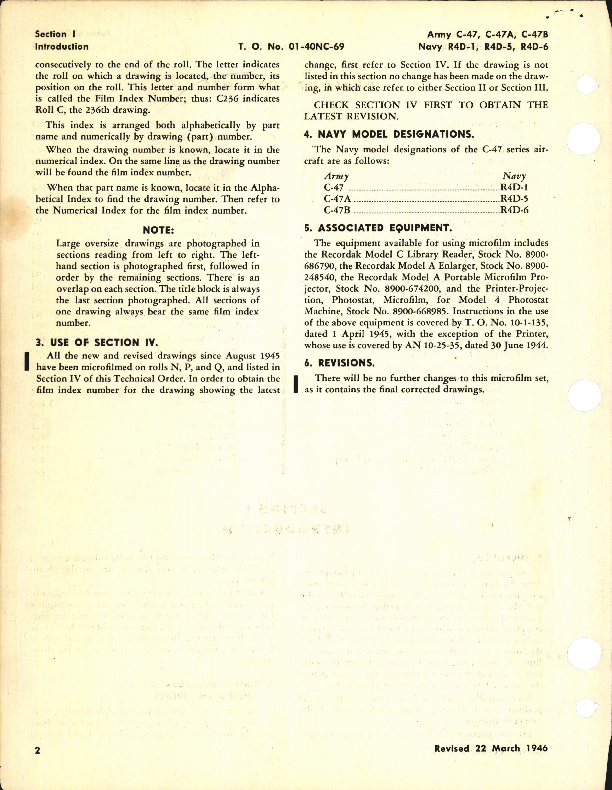 Sample page 6 from AirCorps Library document: Index of Drawings on Microfilm for C-47