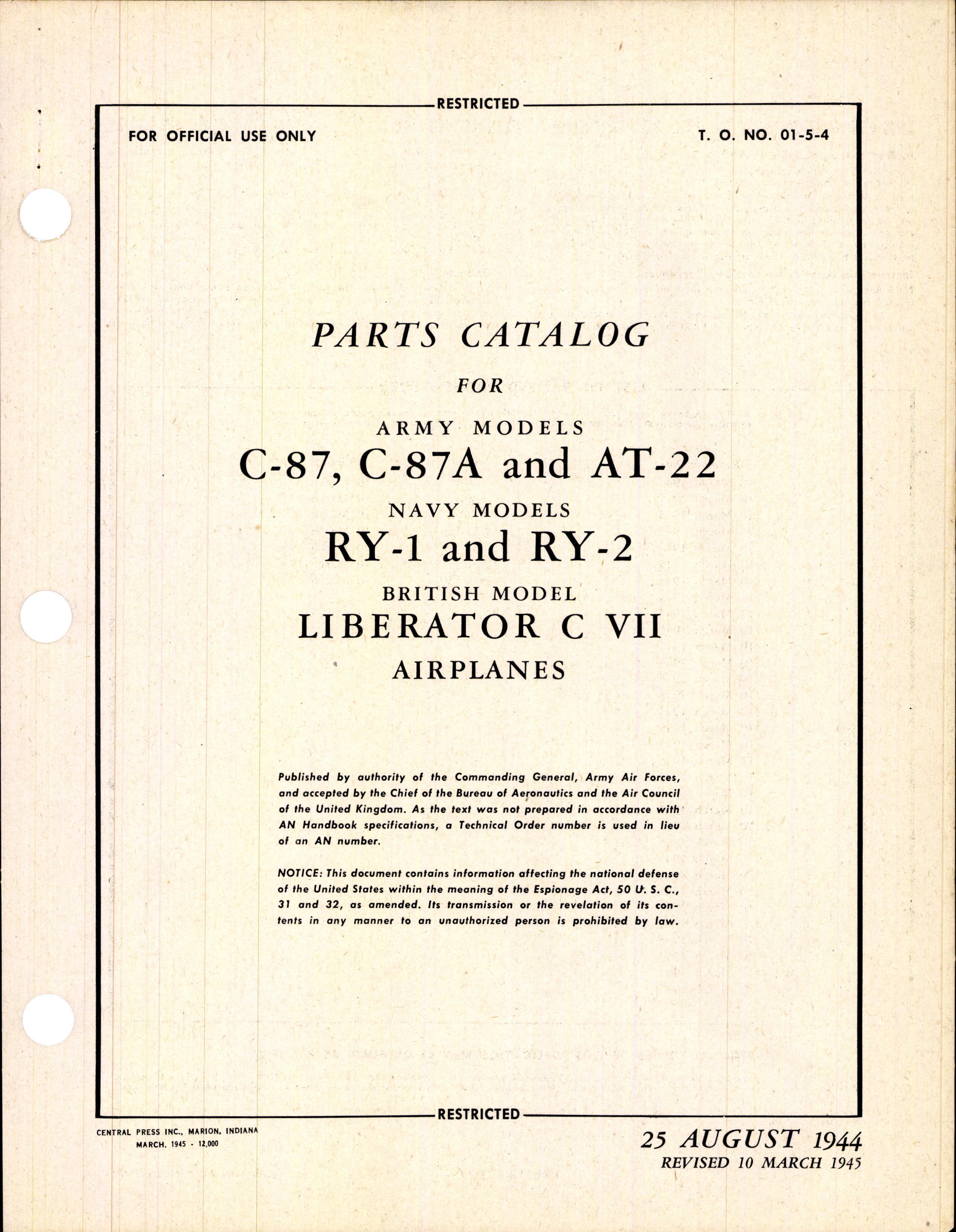 Sample page 3 from AirCorps Library document: Airplane Parts Catalog - C-87, C-87A, AT-22, RY-1, & RY-2