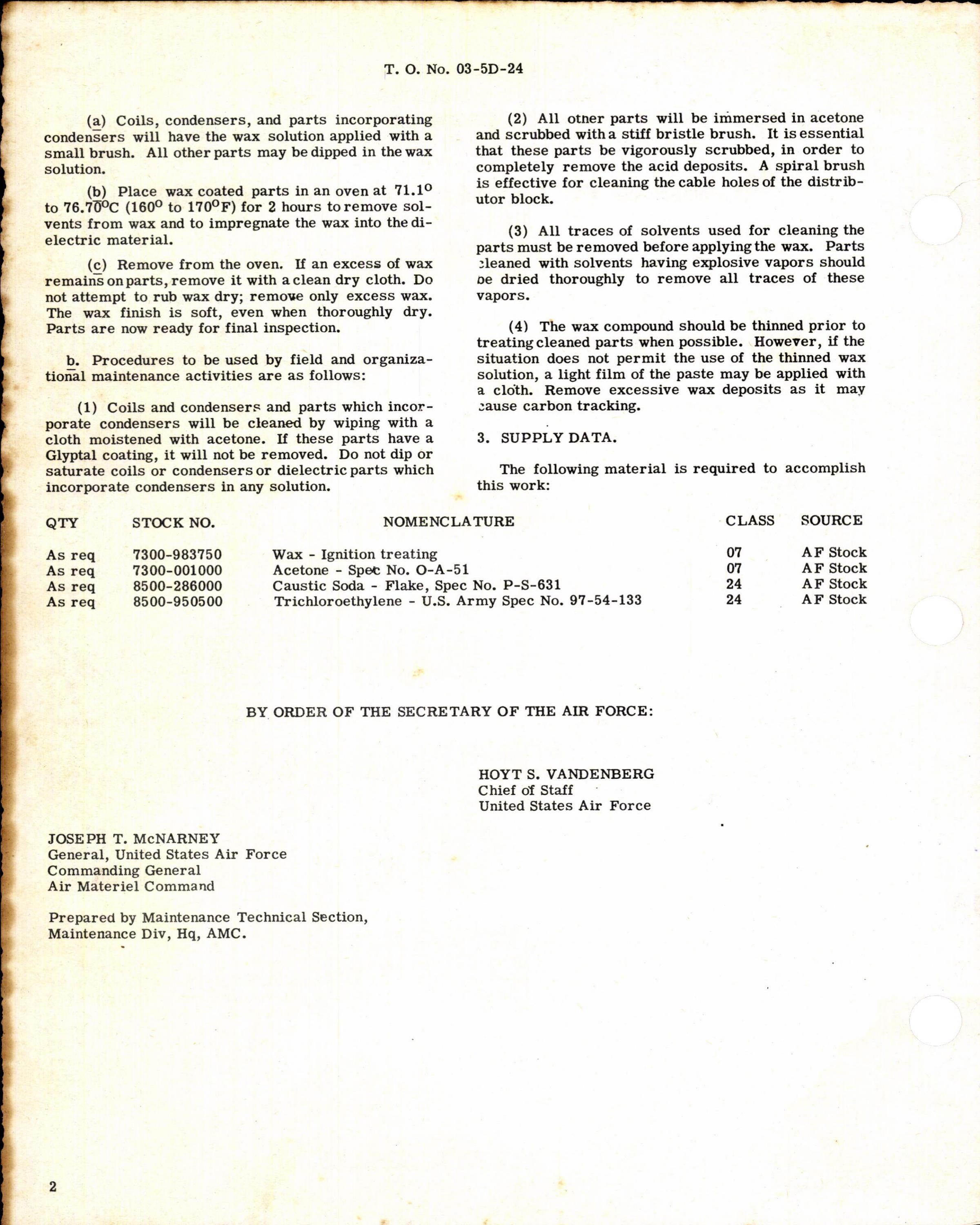 Sample page 2 from AirCorps Library document: Cleaning and Wax Treating of Magneto & Dielectric Parts