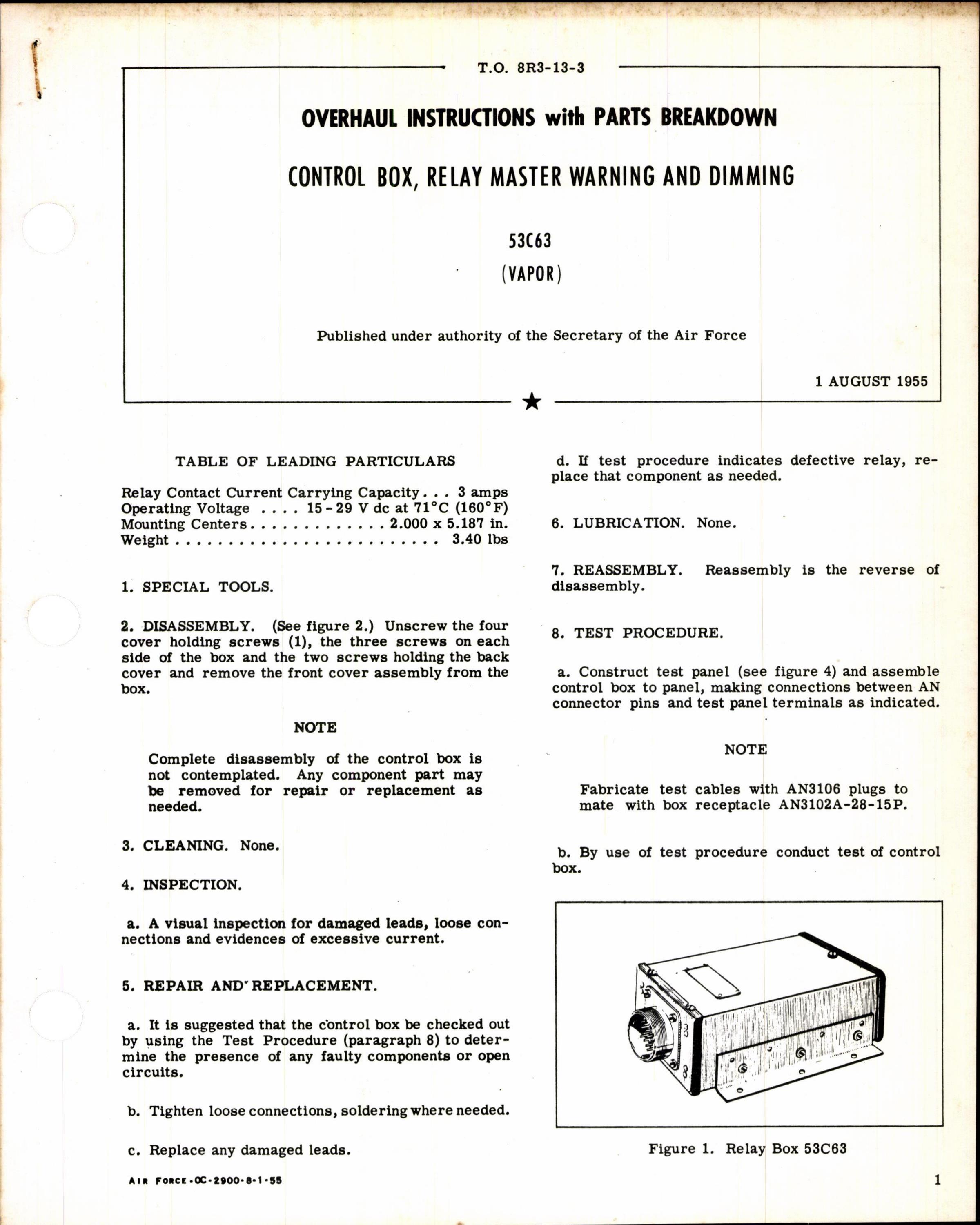 Sample page 1 from AirCorps Library document: Control Box, Relay Master Warning and Dimming