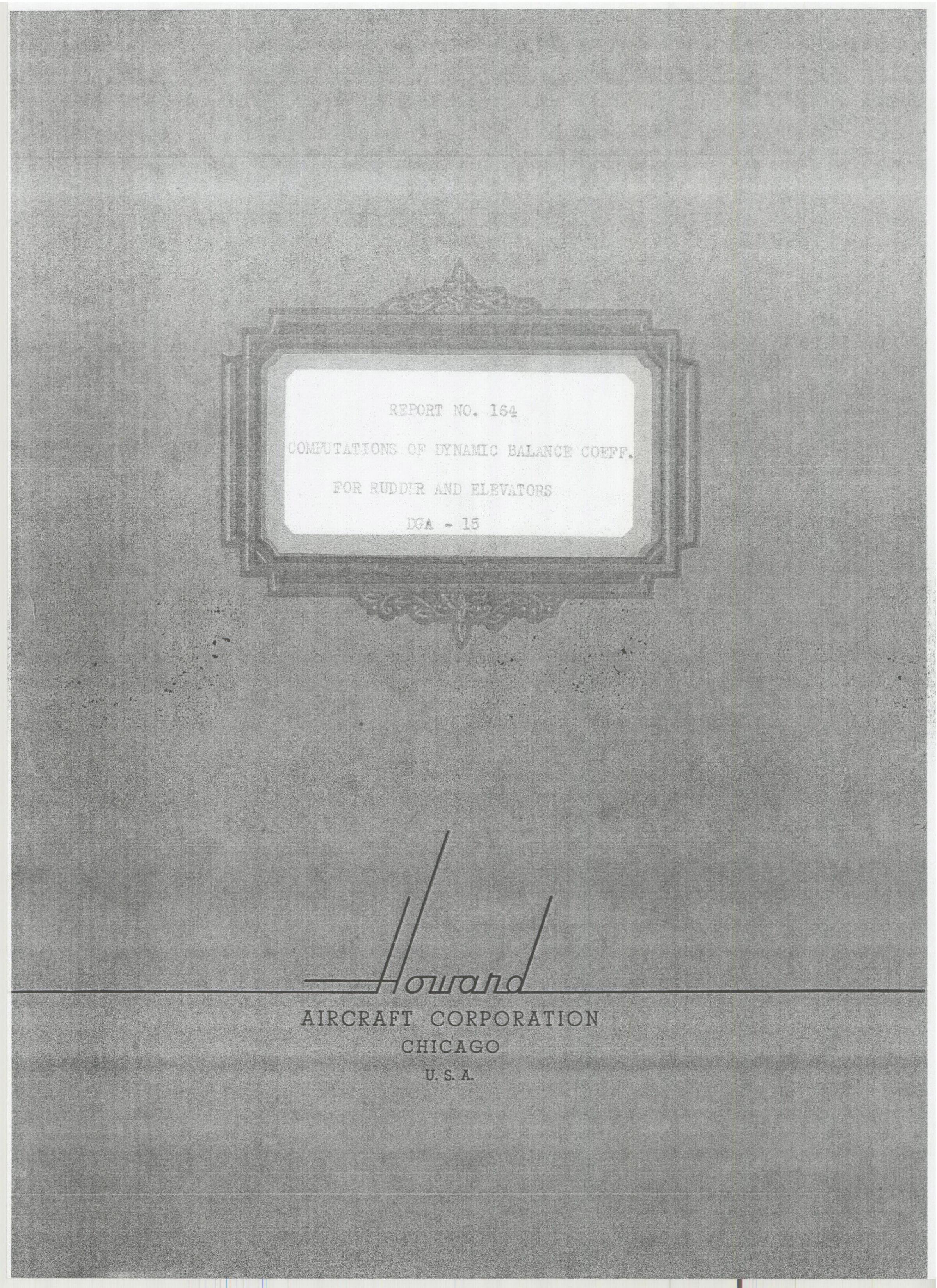 Sample page 1 from AirCorps Library document: Report 164, Dynamic Balance Coefficients for Rudder & Elevators, DGA-15