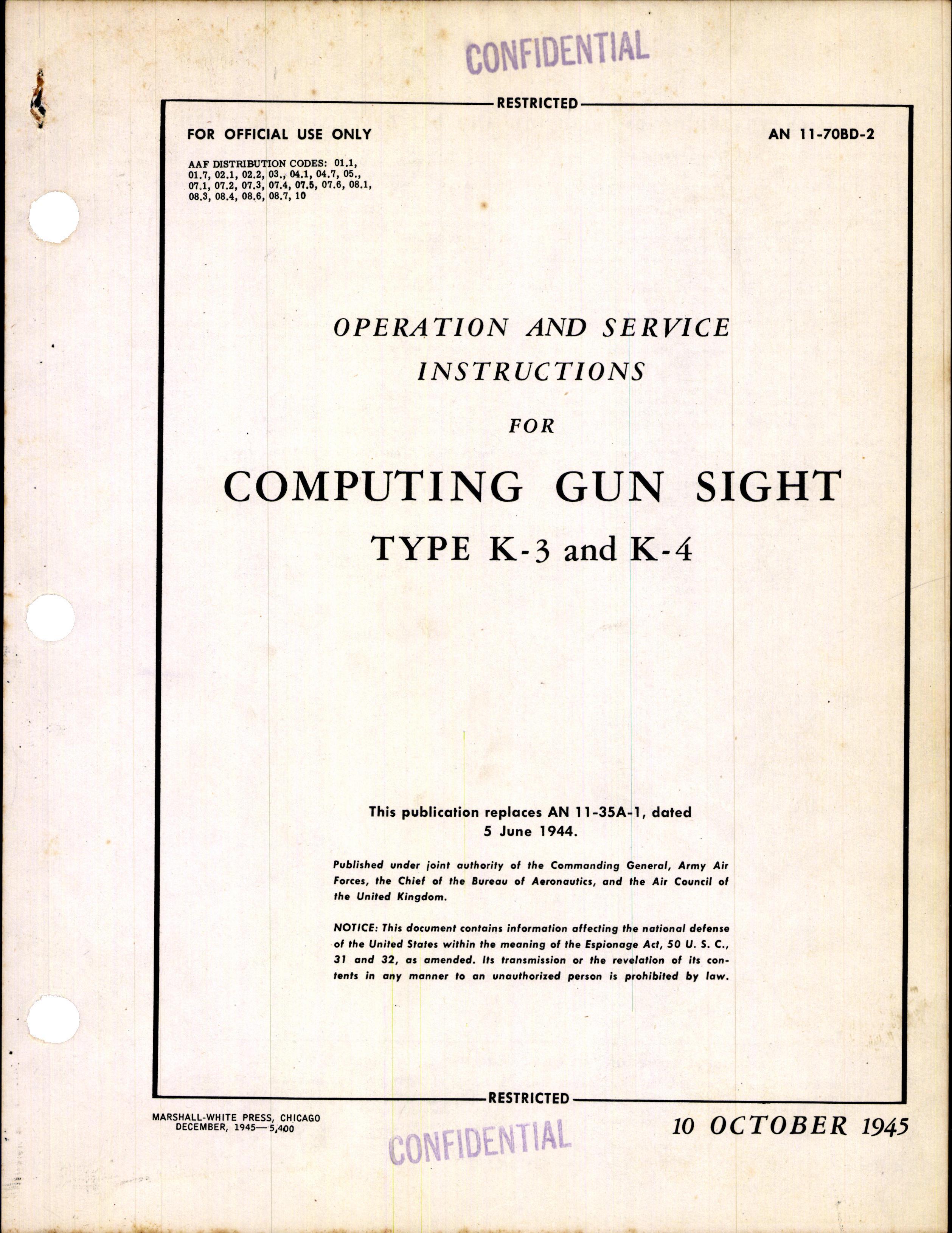 Sample page 1 from AirCorps Library document: Operation & Instructions for Gun Sight Type K-3, -4