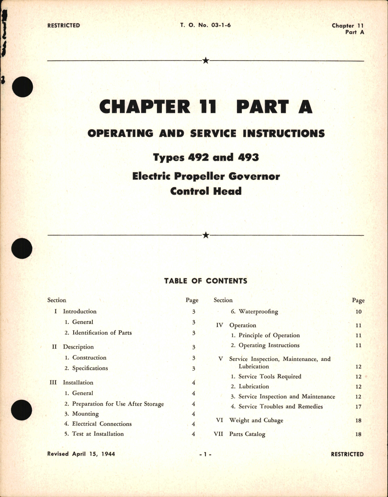 Sample page 1 from AirCorps Library document: Operating and Service Instructions for Electric Propeller Governor Control Head