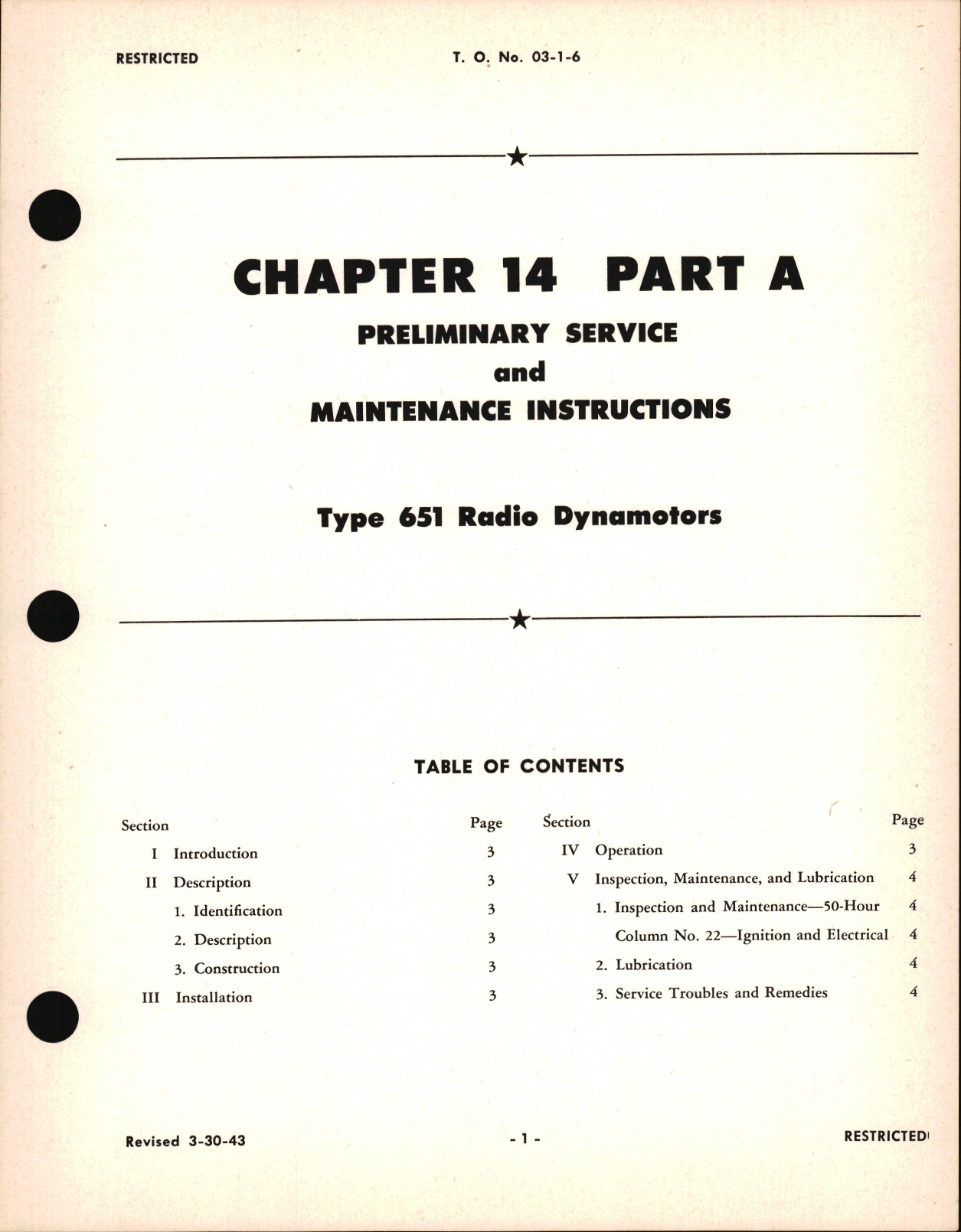 Sample page 1 from AirCorps Library document: Preliminary Service and Maintenance Instructions for Type 651 Radio Dynamotors