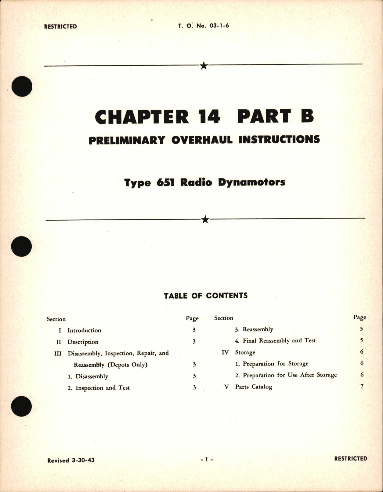 Sample page 1 from AirCorps Library document: Preliminary Overhaul Instructions for Type 651 Radio Dynamotors