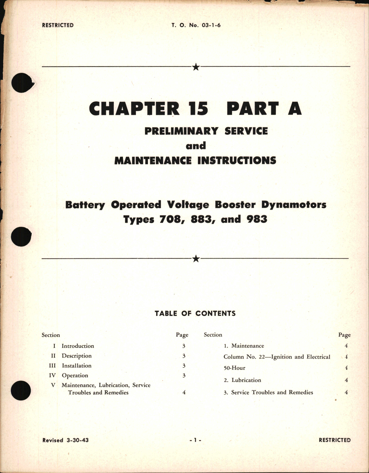 Sample page 1 from AirCorps Library document: Preliminary Service and Maintenance Instructions for Battery Operated Voltage Booster Dynamotors