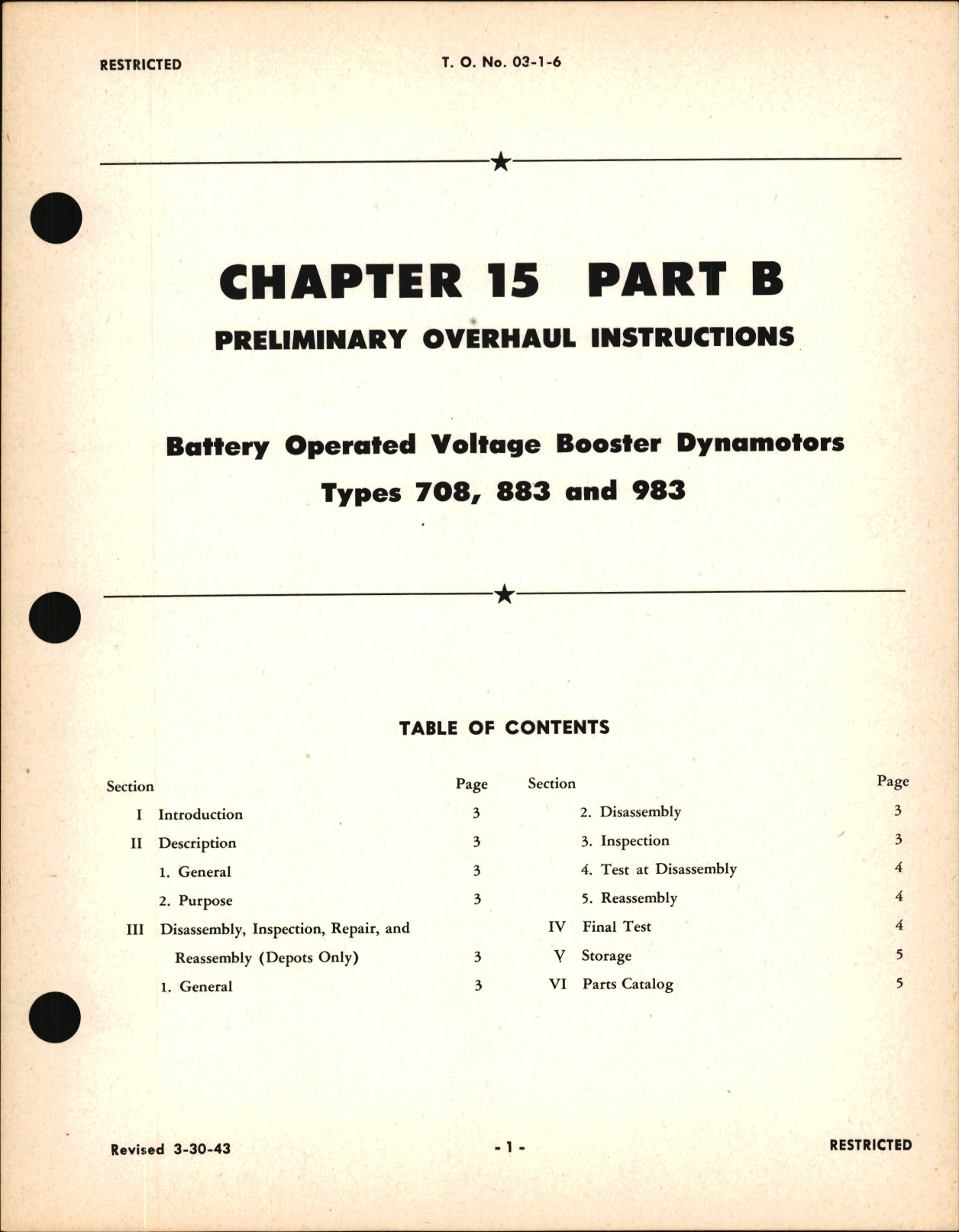Sample page 1 from AirCorps Library document: Preliminary Overhaul Instructions for Battery Operated Voltage Booster Dynamotors