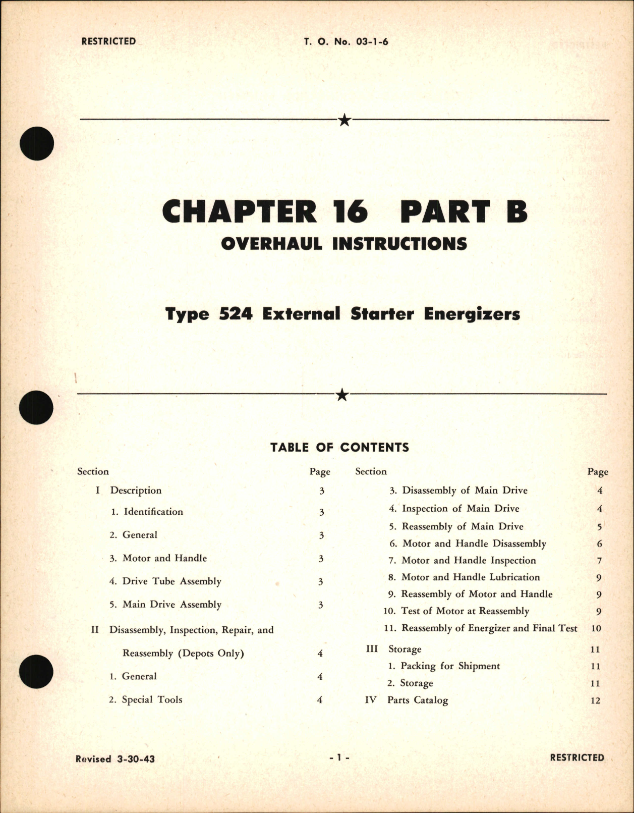 Sample page 1 from AirCorps Library document: Overhaul Instructions Type 524 External Starter Energizers