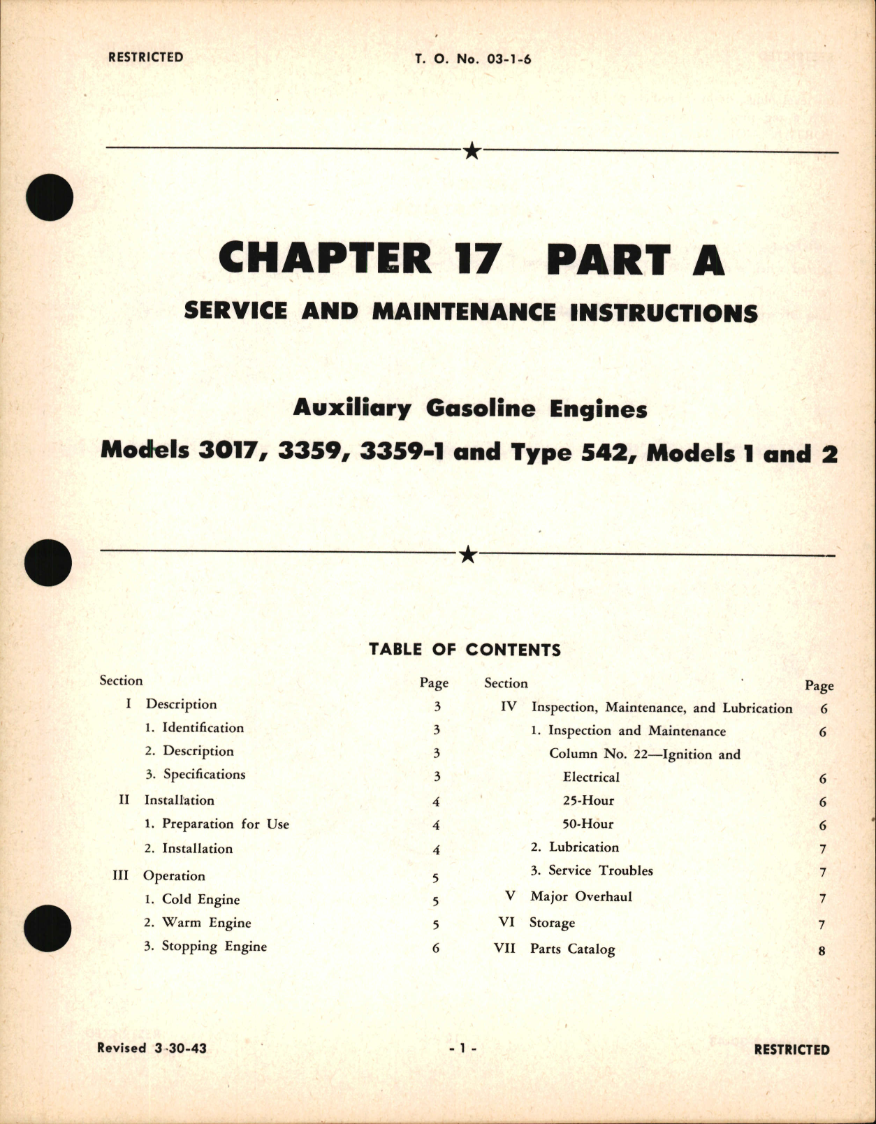 Sample page 1 from AirCorps Library document: Service and Maintenance Instructions for Auxiliary Gasoline Engines