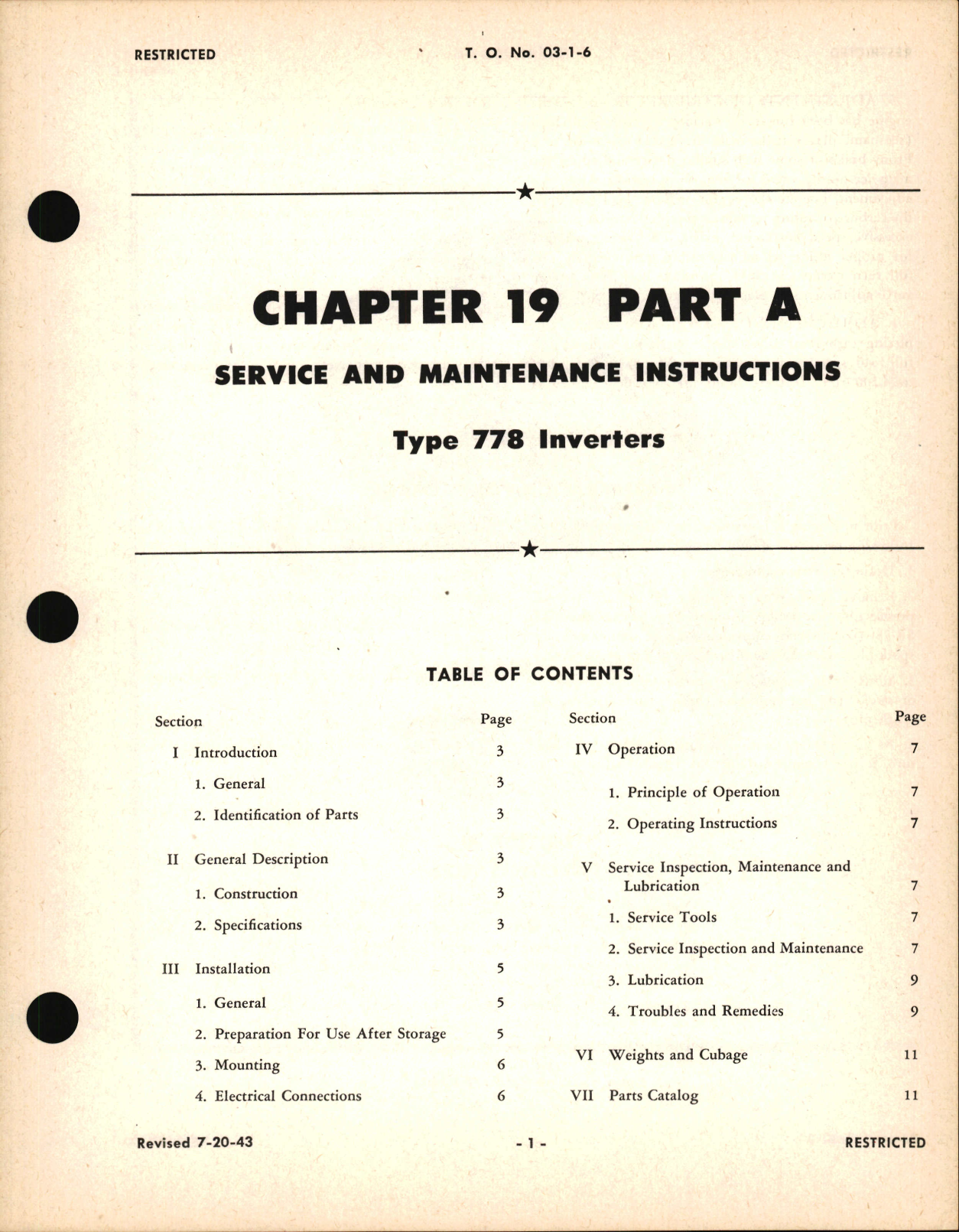 Sample page 1 from AirCorps Library document: Service and Maintenance Instructions for Type 778 Inverters