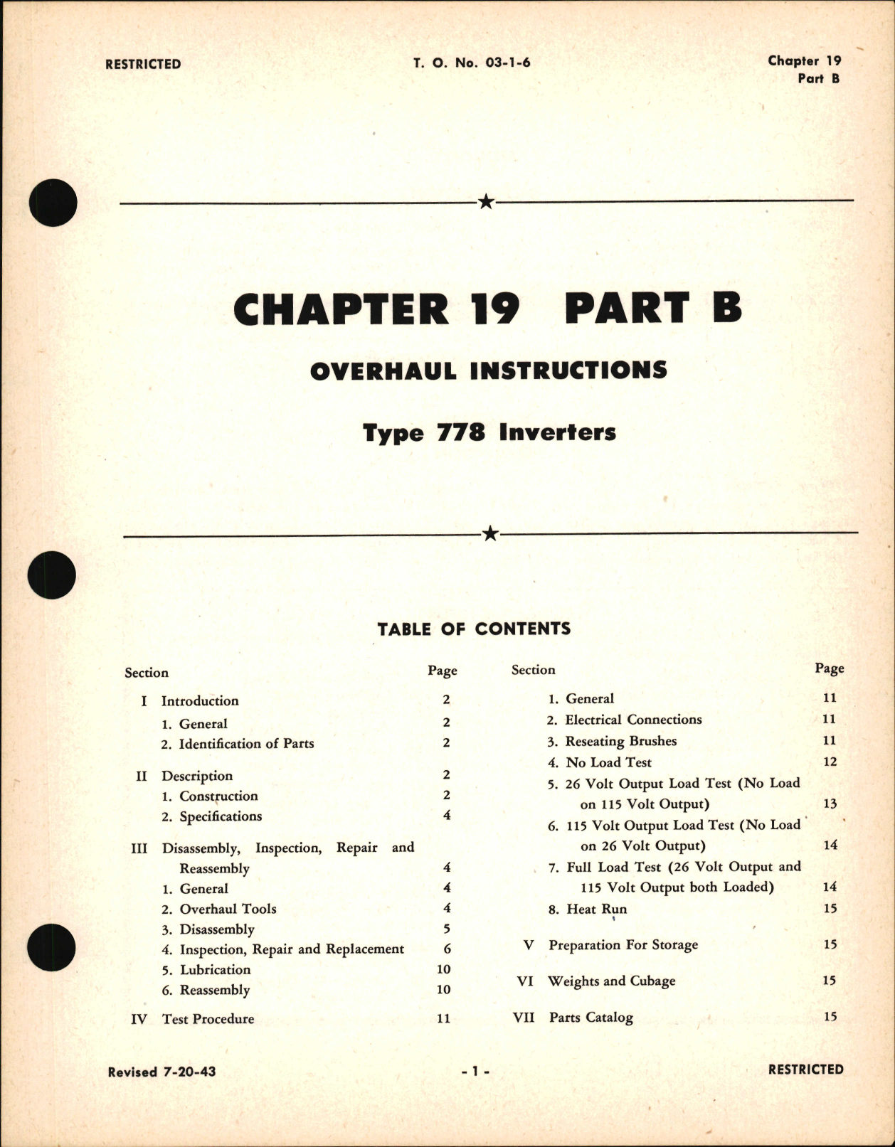 Sample page 1 from AirCorps Library document: Overhaul Instructions for Type 778 Inverters