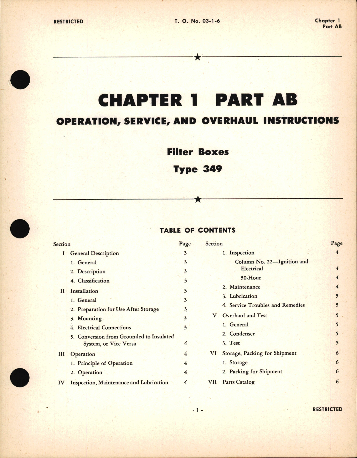 Sample page 1 from AirCorps Library document: Operation, Service & Overhaul Instructions for Filter Boxes, Type 349