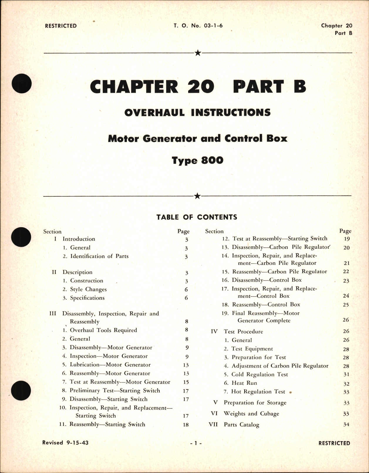 Sample page 1 from AirCorps Library document: Overhaul Instructions for Type 800 Motor Generator and Control Box