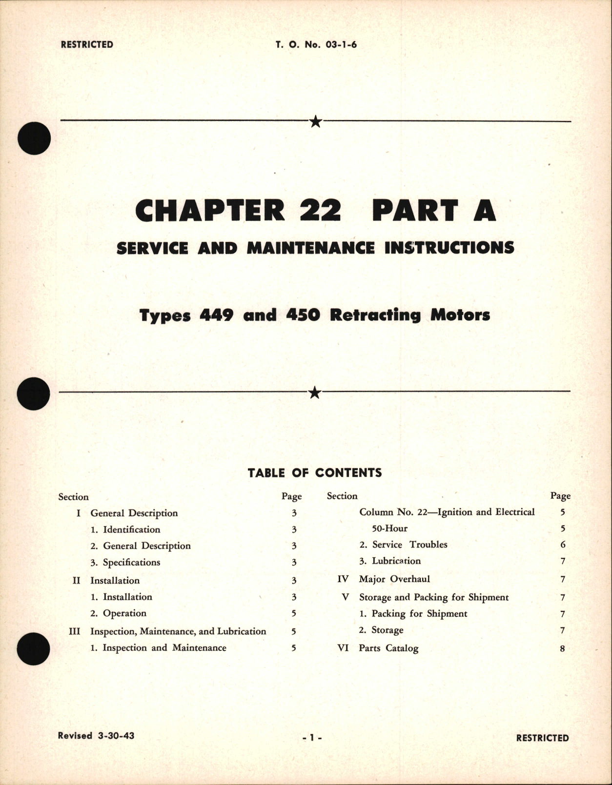 Sample page 1 from AirCorps Library document: Service and Maintenance Instructions for Type 449 and 450 Retracting Motors