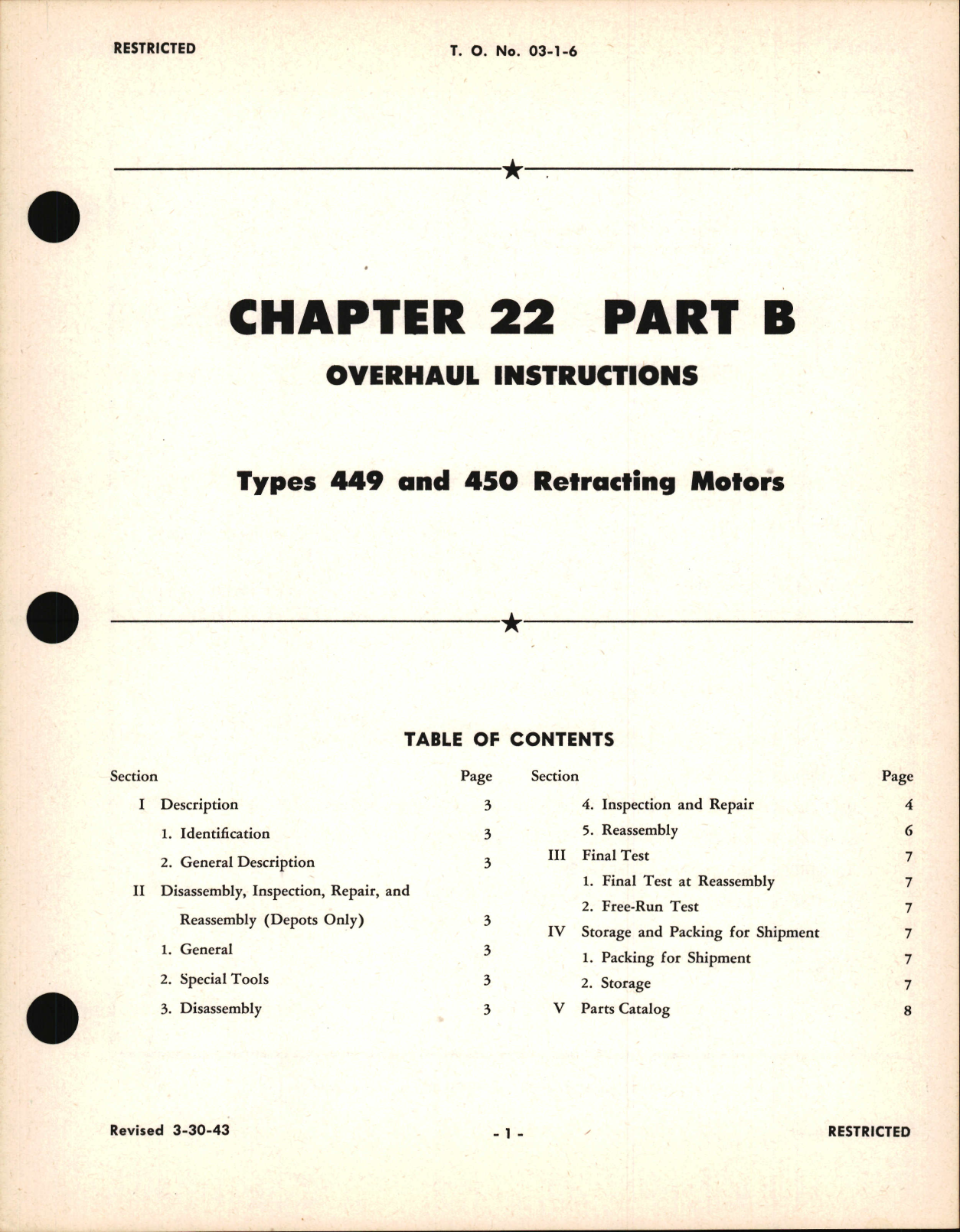 Sample page 1 from AirCorps Library document: Overhaul Instructions for Types 449 and 450 Retracting Motors