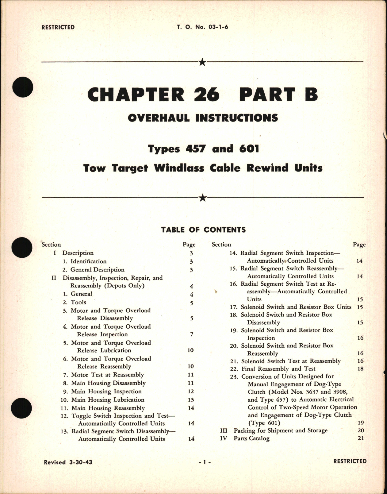 Sample page 1 from AirCorps Library document: Overhaul Instructions for Tow Target Windlass Cable Rewind Units Types 457 & 601