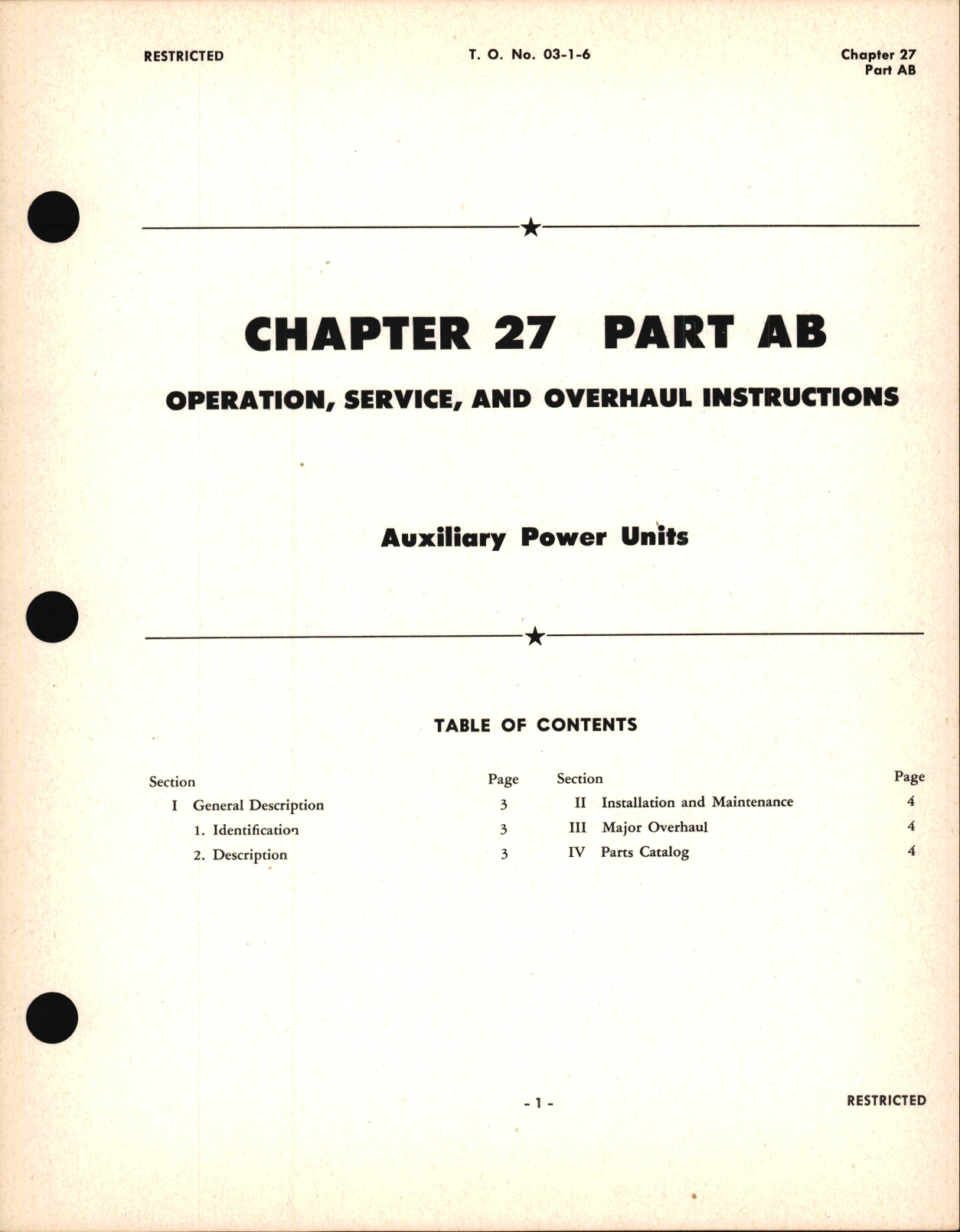 Sample page 1 from AirCorps Library document: Operation, Service and Overhaul Instruction for Auxiliary Power Units