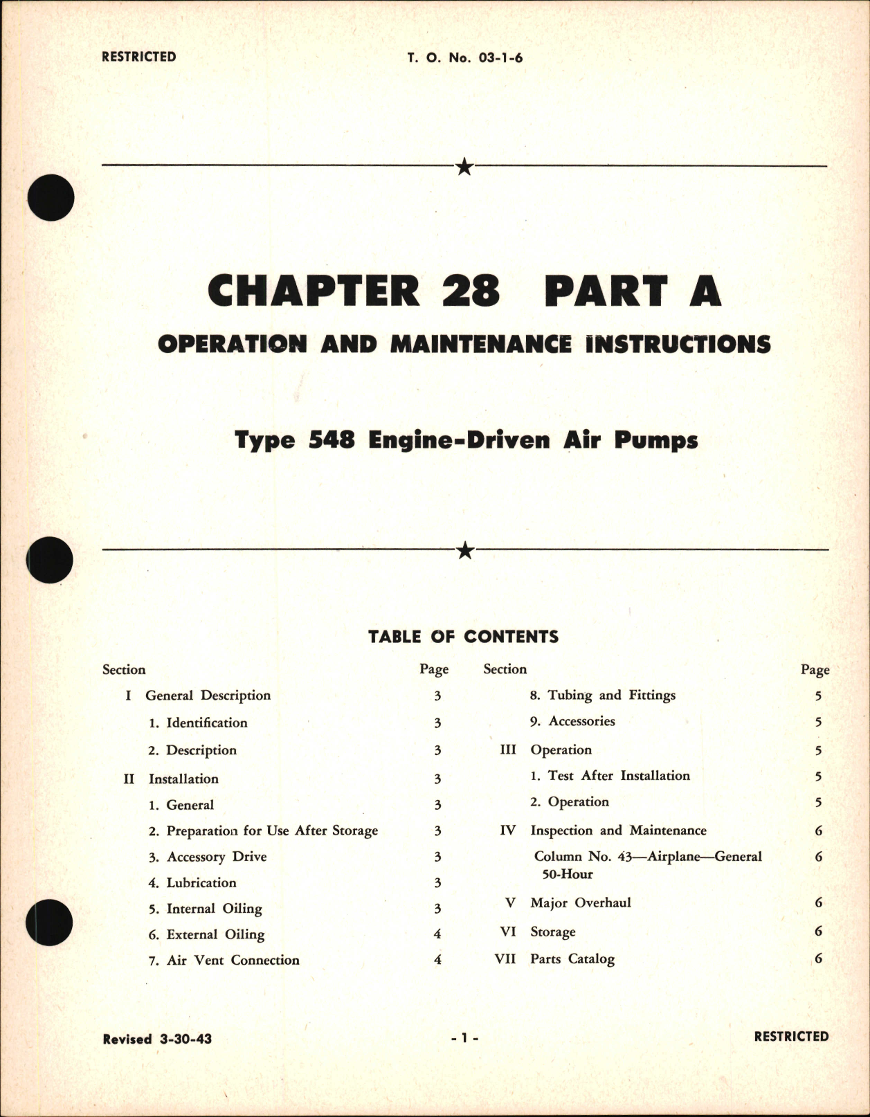Sample page 1 from AirCorps Library document: Operation and Maintenance Instructions for Engine Driven Air Pumps, Type 548
