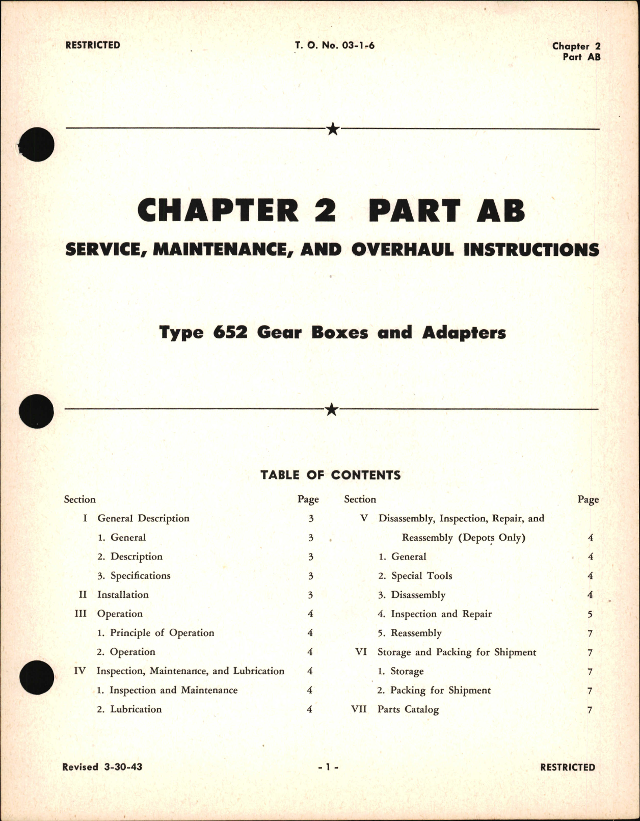 Sample page 1 from AirCorps Library document: Service, Maintenance and Overhaul Instructions for Gear Boxes & Adapters Type 652