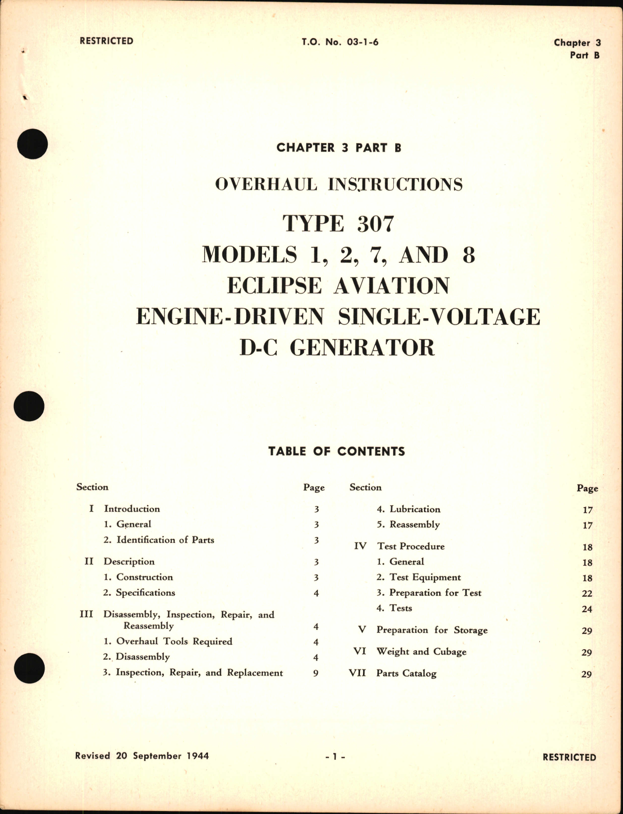 Sample page 1 from AirCorps Library document: Overhaul Instructions for Engine Driven Single Voltage D-C Generator