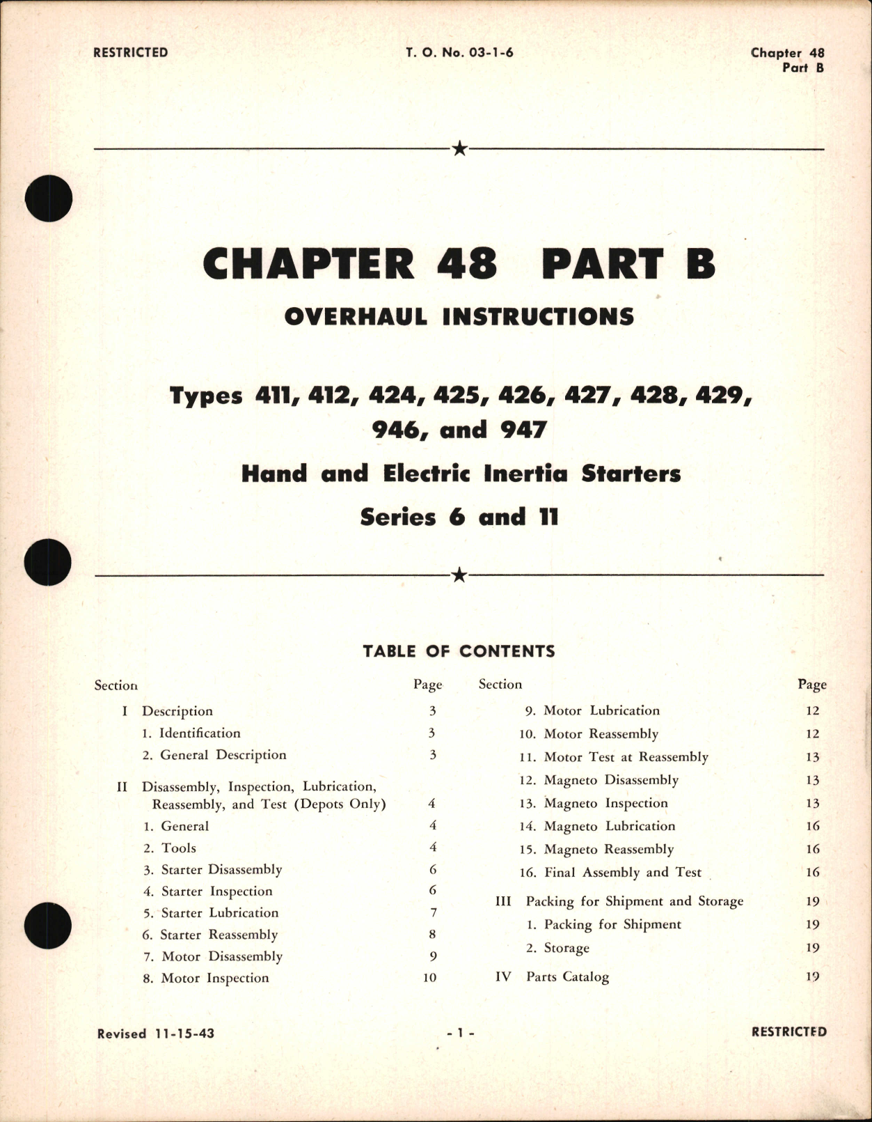 Sample page 1 from AirCorps Library document: Overhaul Instructions for Hand and Electric Inertia Starters for Series 6 and 11, Ch 48 Part B