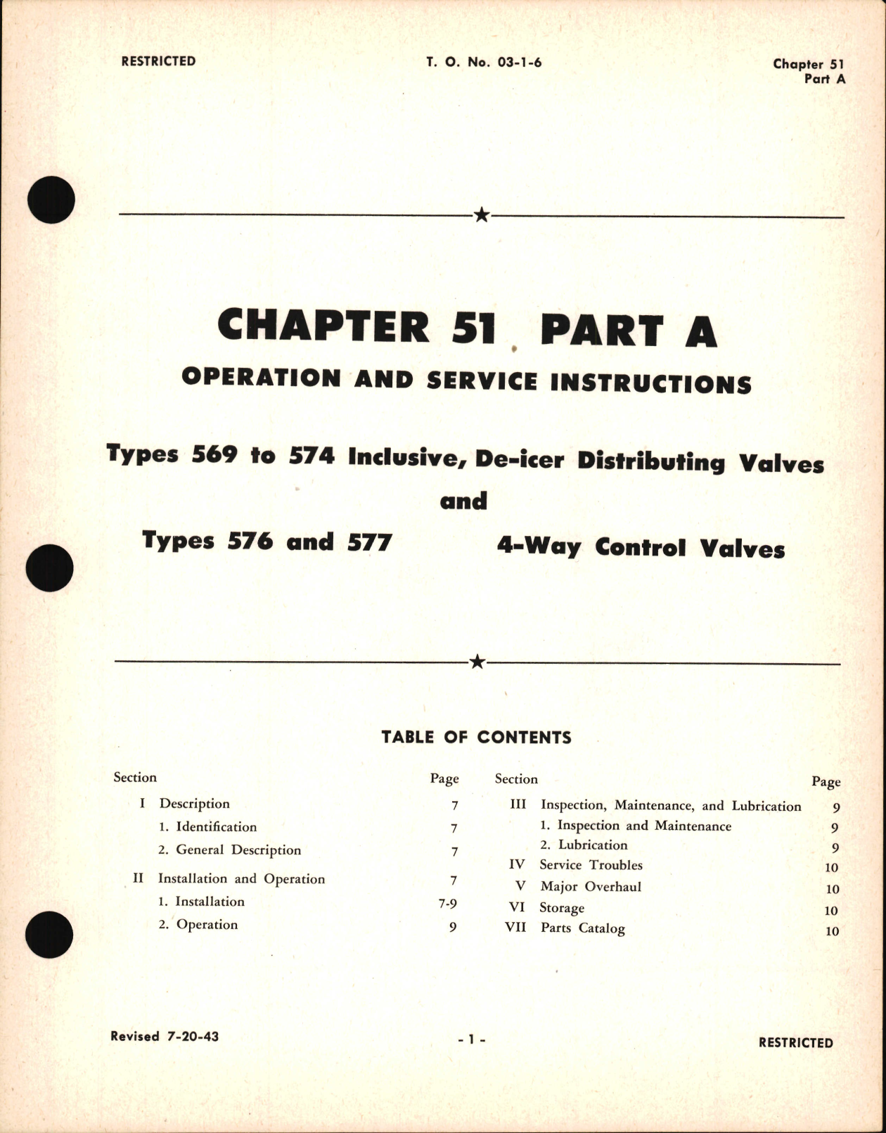 Sample page 1 from AirCorps Library document: Operation & Service Instructions for De-Icer Distributing Valves and 4-Way Control Valves, Ch 51 Part A