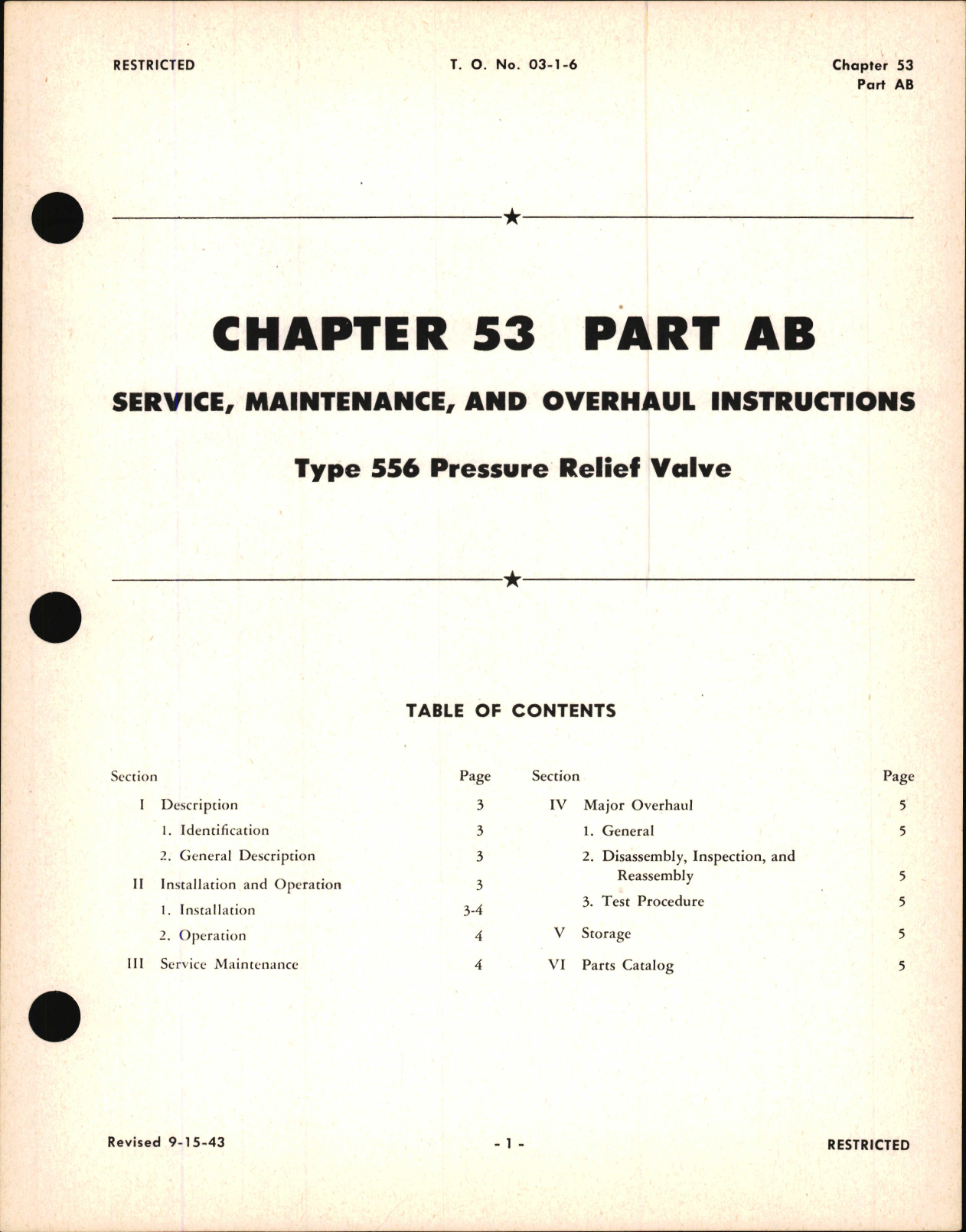 Sample page 1 from AirCorps Library document: Service, Maintenance and Overhaul Instructions for Pressure Relief Valve Type 556, Ch 53 Part AB