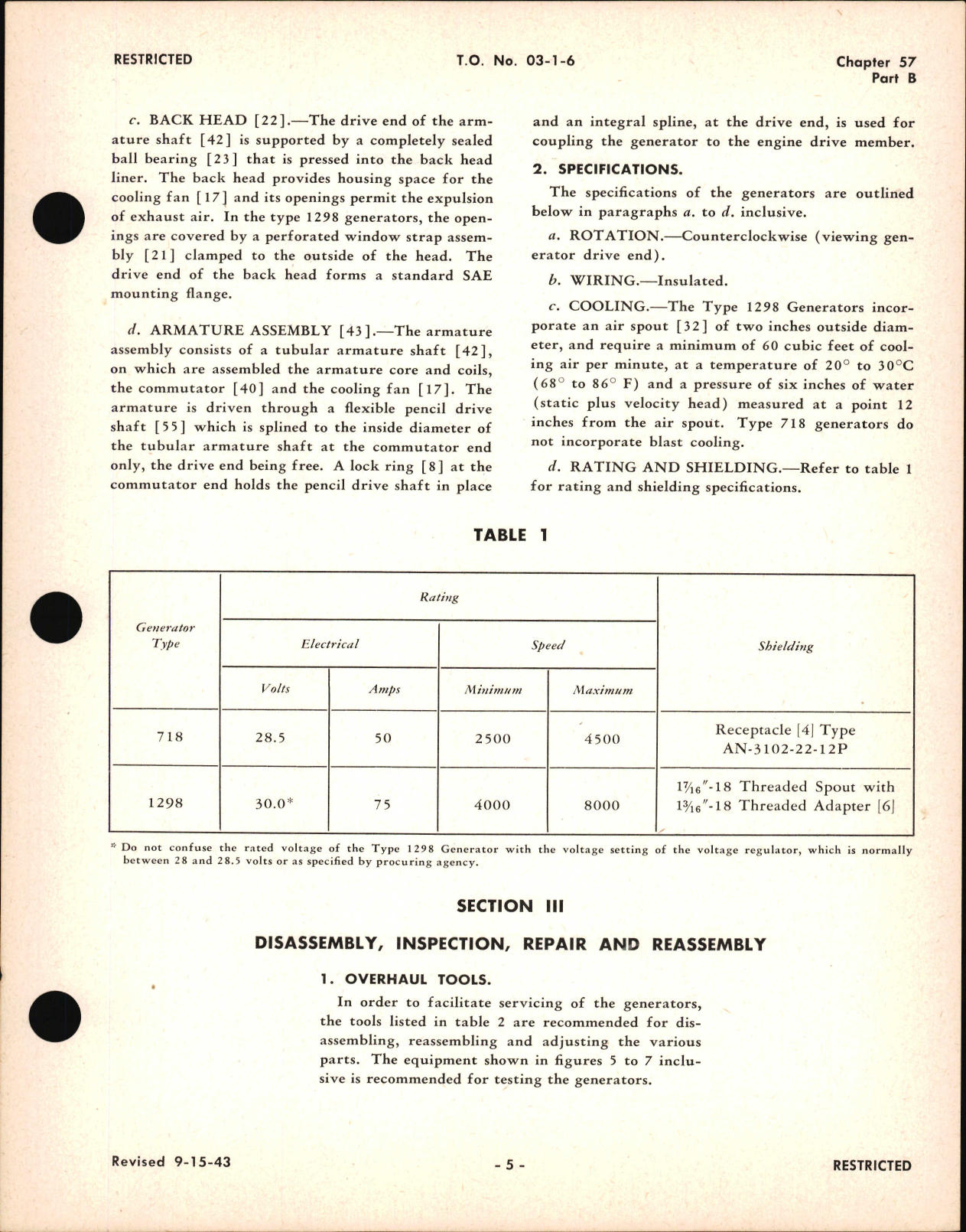 Sample page 5 from AirCorps Library document: Overhaul Instructions for Types 718 & 1298 D-C Generators, Ch 57 Part B