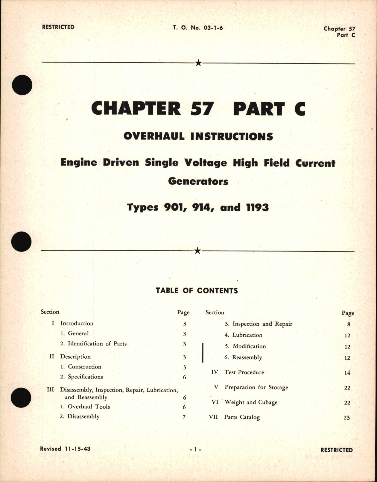 Sample page 1 from AirCorps Library document: Overhaul Instructions for Engine Driven Single Voltage High Field Current Generators, Ch 57 Part C