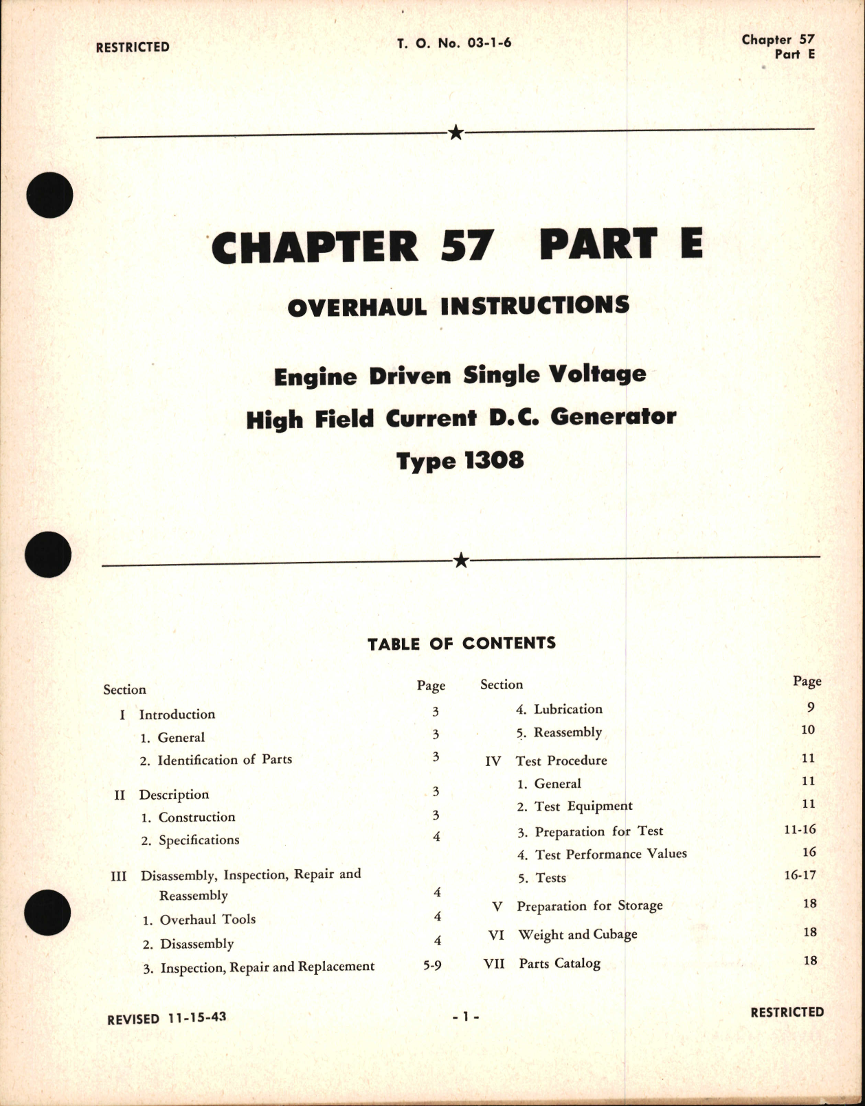 Sample page 1 from AirCorps Library document: Overhaul Instructions for Engine Driven Single Voltage High Field Current D.C. Generator, Ch 57 Part E