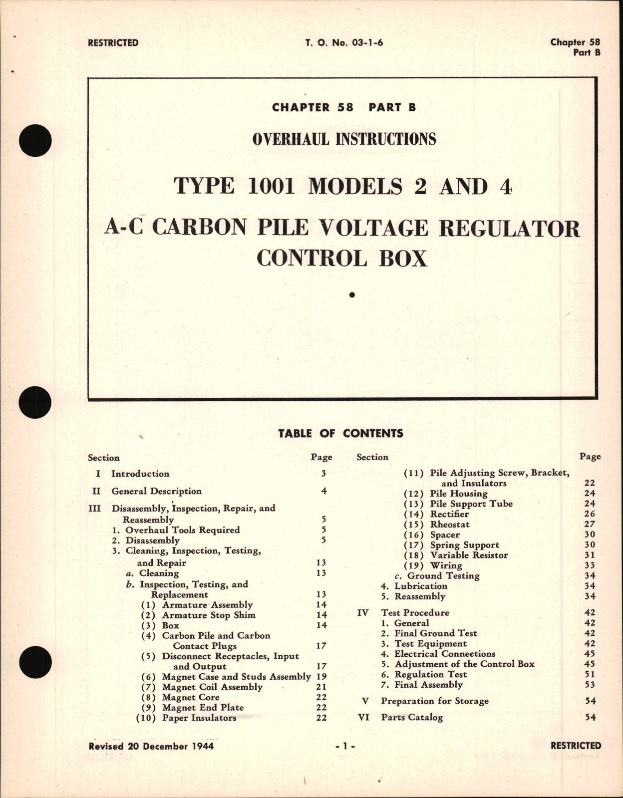 Sample page 1 from AirCorps Library document: Overhaul Instructions for A-C Carbon Pile Voltage Regulator Control Box