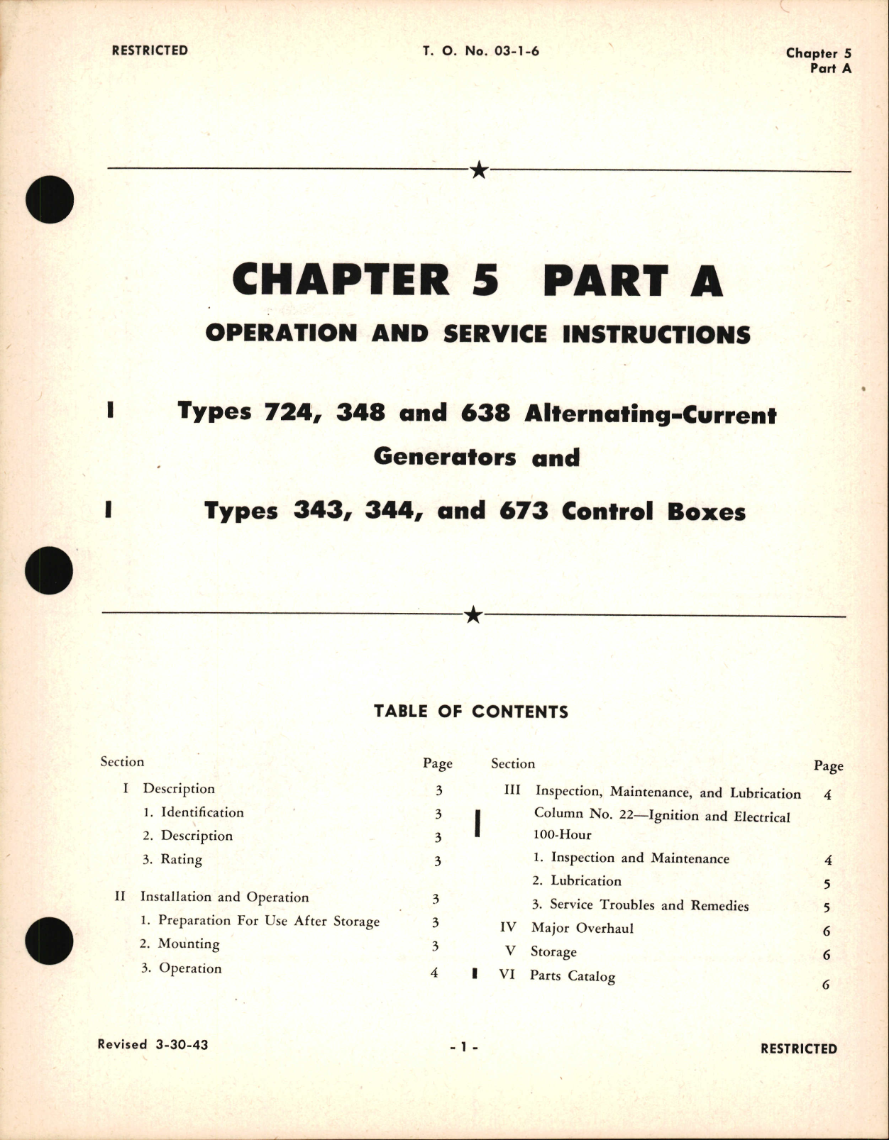 Sample page 1 from AirCorps Library document: Operation and Service Instructions for Alternating Current Generators & Control Boxes