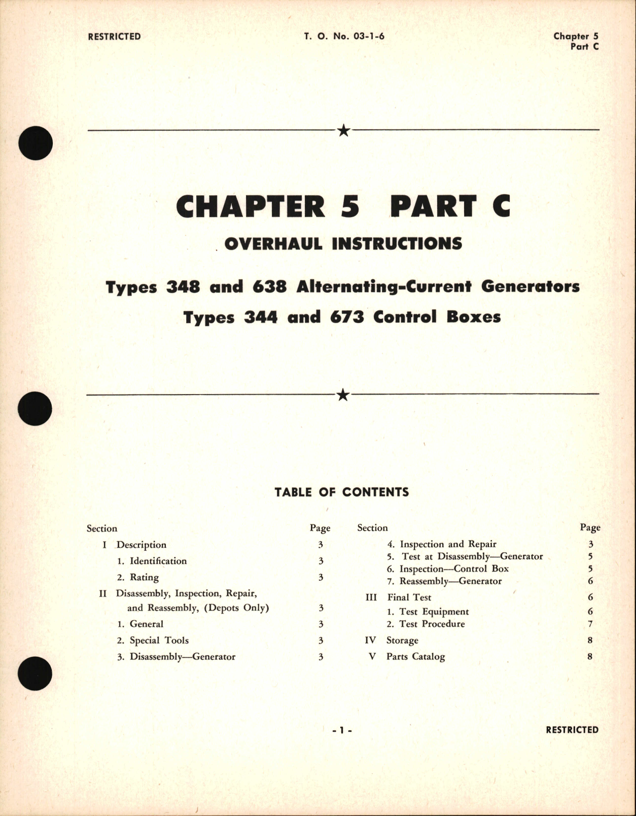 Sample page 1 from AirCorps Library document: Overhaul Instructions for Alternating Current Generators and Control Boxes