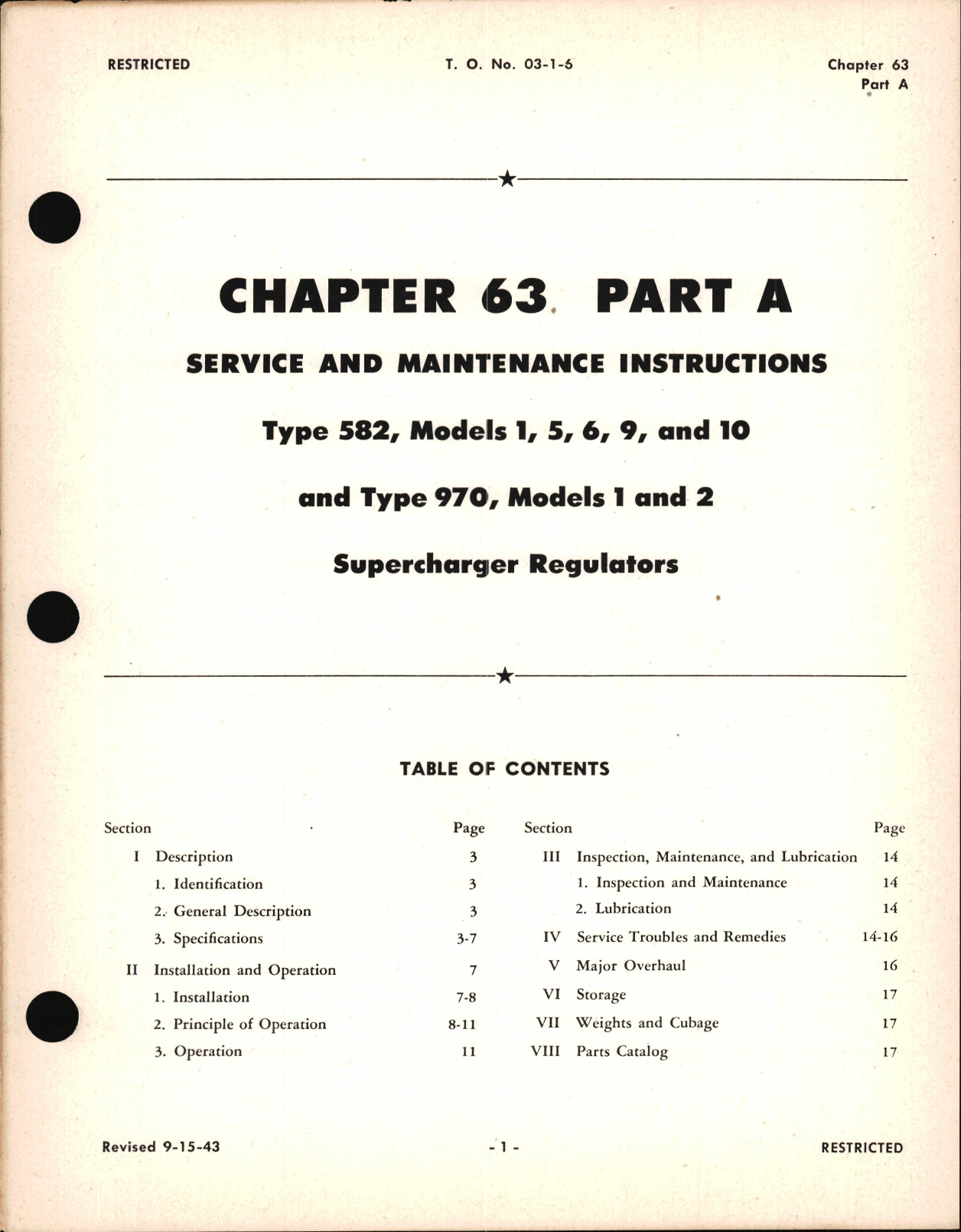 Sample page 1 from AirCorps Library document: Service & Maintenance Instructions for Supercharger Regulators, Ch 63 Part A