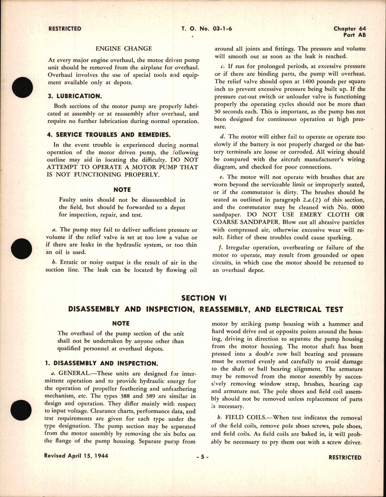 Sample page 5 from AirCorps Library document: Maintenance & Overhaul Instructions for Motor Driven Gerotor Hydraulic Pump, Ch 64 Part AB