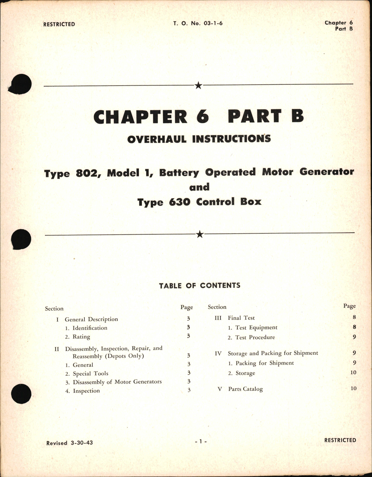 Sample page 1 from AirCorps Library document: Overhaul Instructions for Battery Operated Motor Generator and Control Box