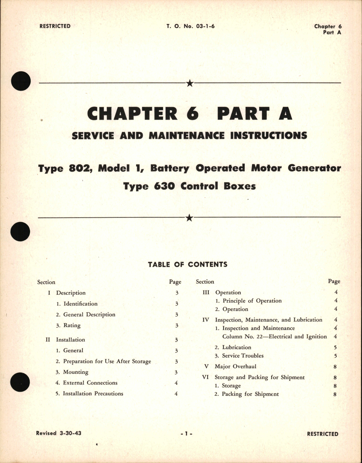 Sample page 1 from AirCorps Library document: Service and Maintenance Instructions for Battery Operated Motor Generator and Control Boxes