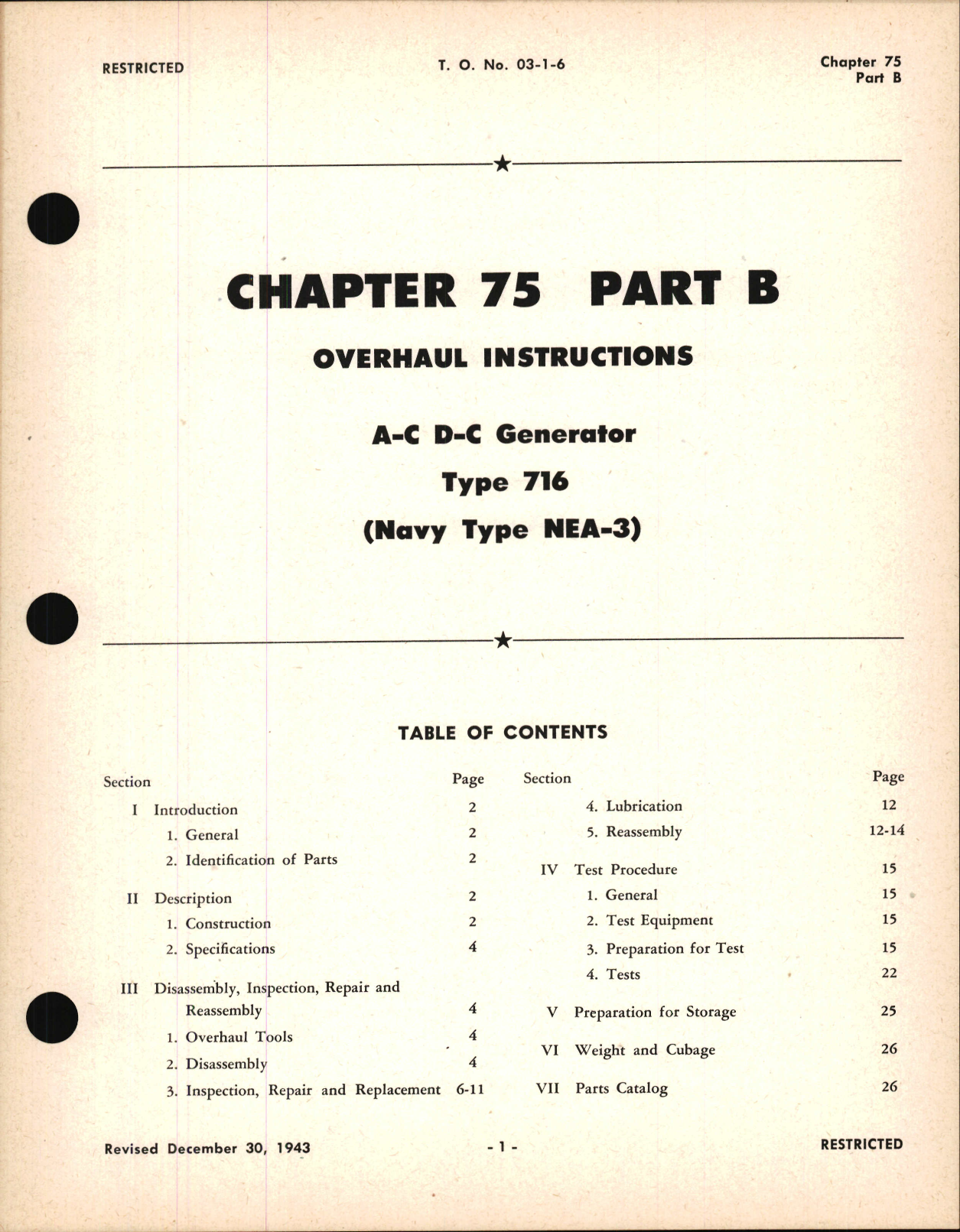 Sample page 1 from AirCorps Library document: Overhaul Instructions for A-C D-C Generator, Type 716, Ch 75 Part B