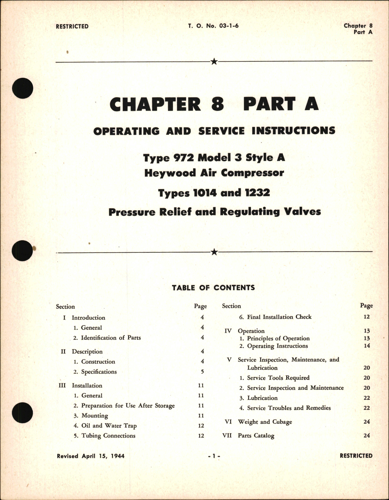 Sample page 1 from AirCorps Library document: Operating and Service Instructions for Heywood Air Compressor, Pressure Relief and Regulating Valves
