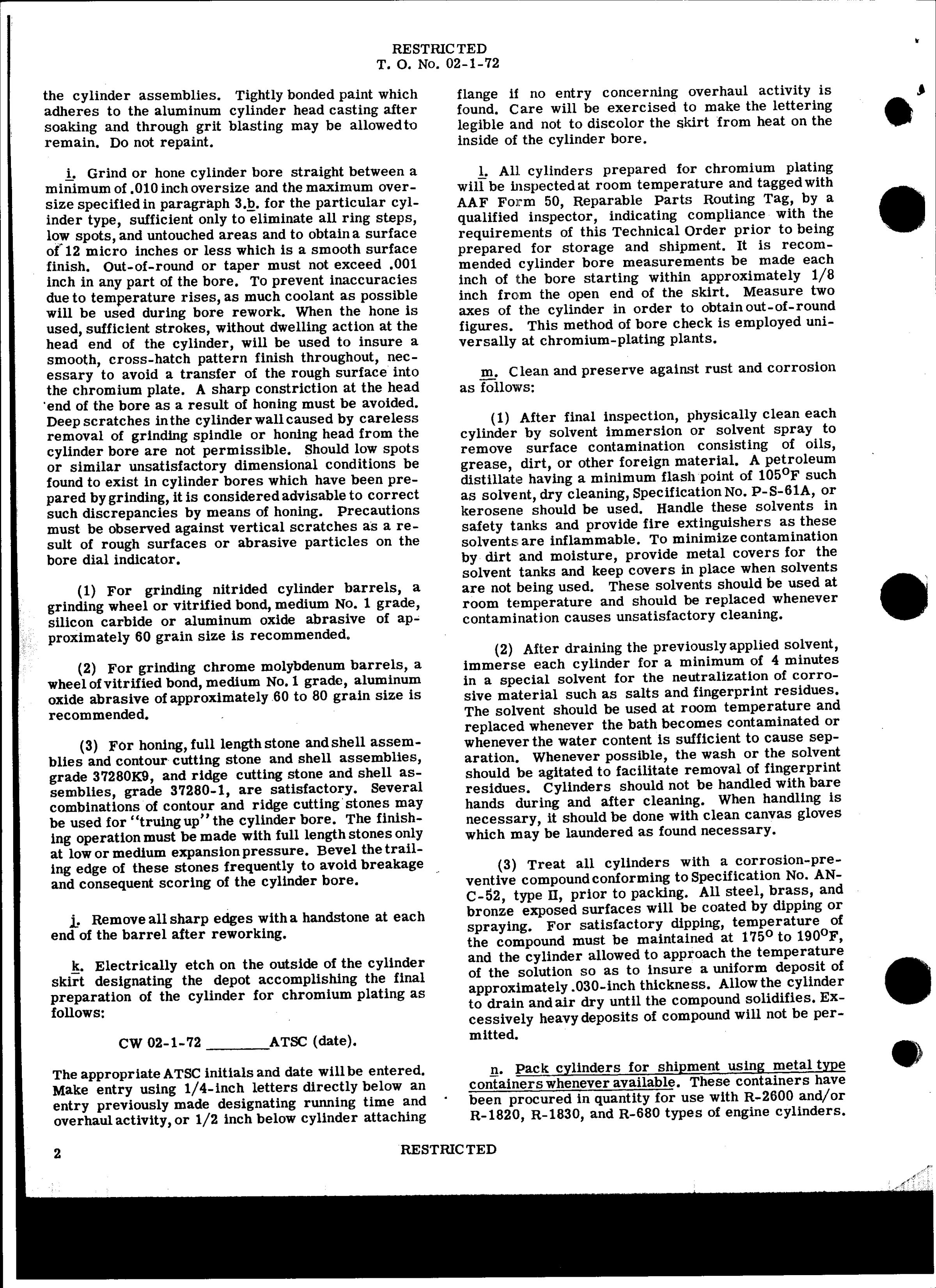 Sample page 2 from AirCorps Library document: Preparation of Aircraft Engine Cylinders for Chromium Plating