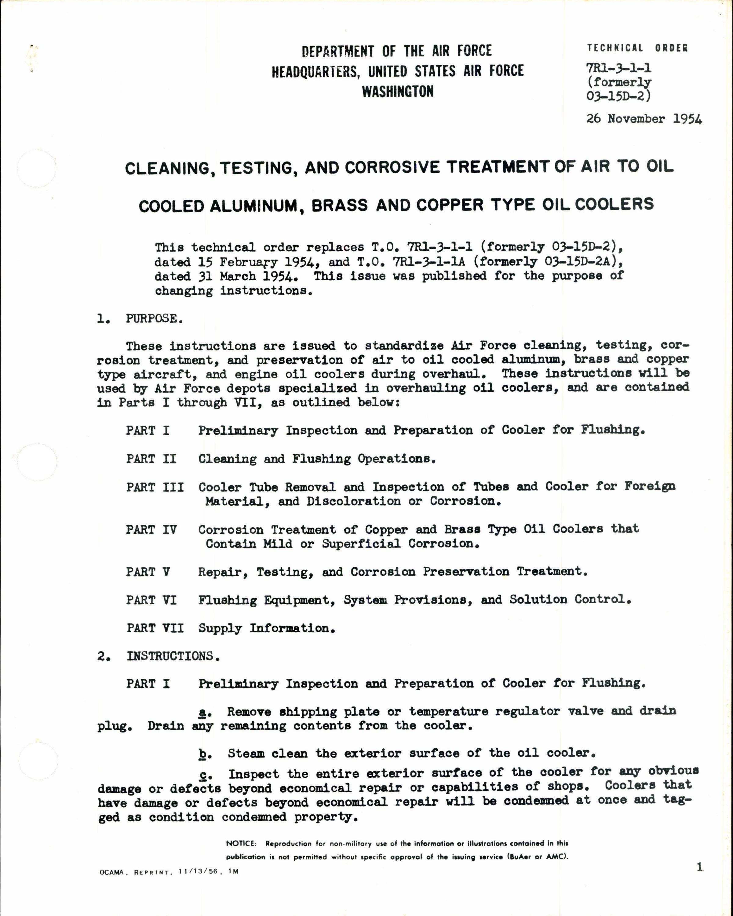 Sample page 1 from AirCorps Library document: Treatment of Air to Oil Cooled Aluminum, Brass & Copper