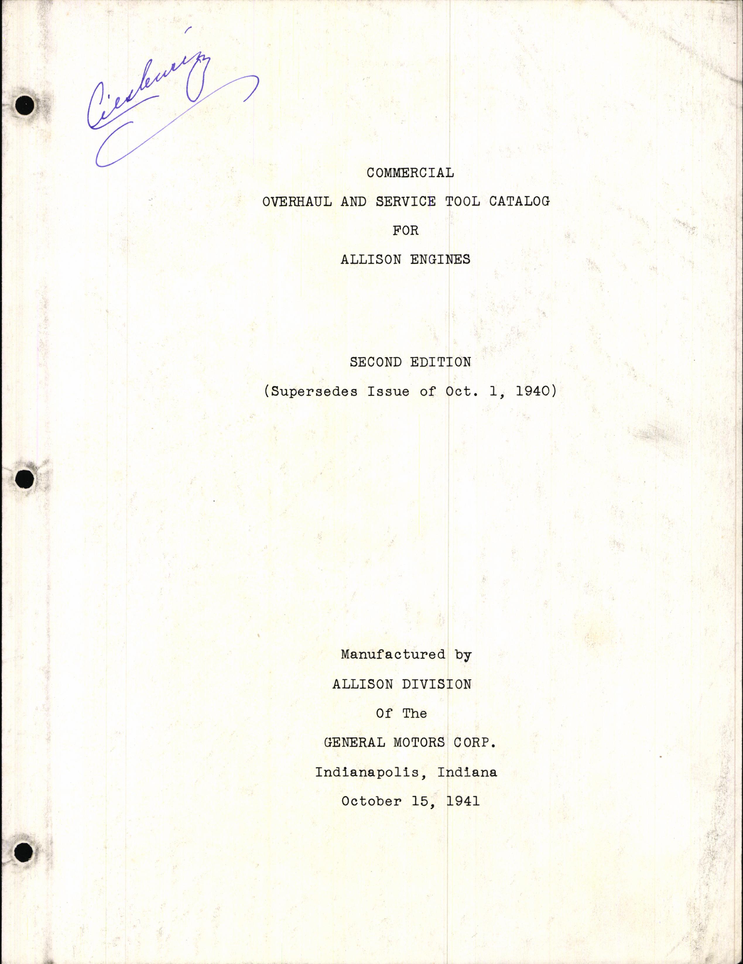 Sample page 1 from AirCorps Library document: Commercial Overhaul and Service Tool Catalog for Allison Engines