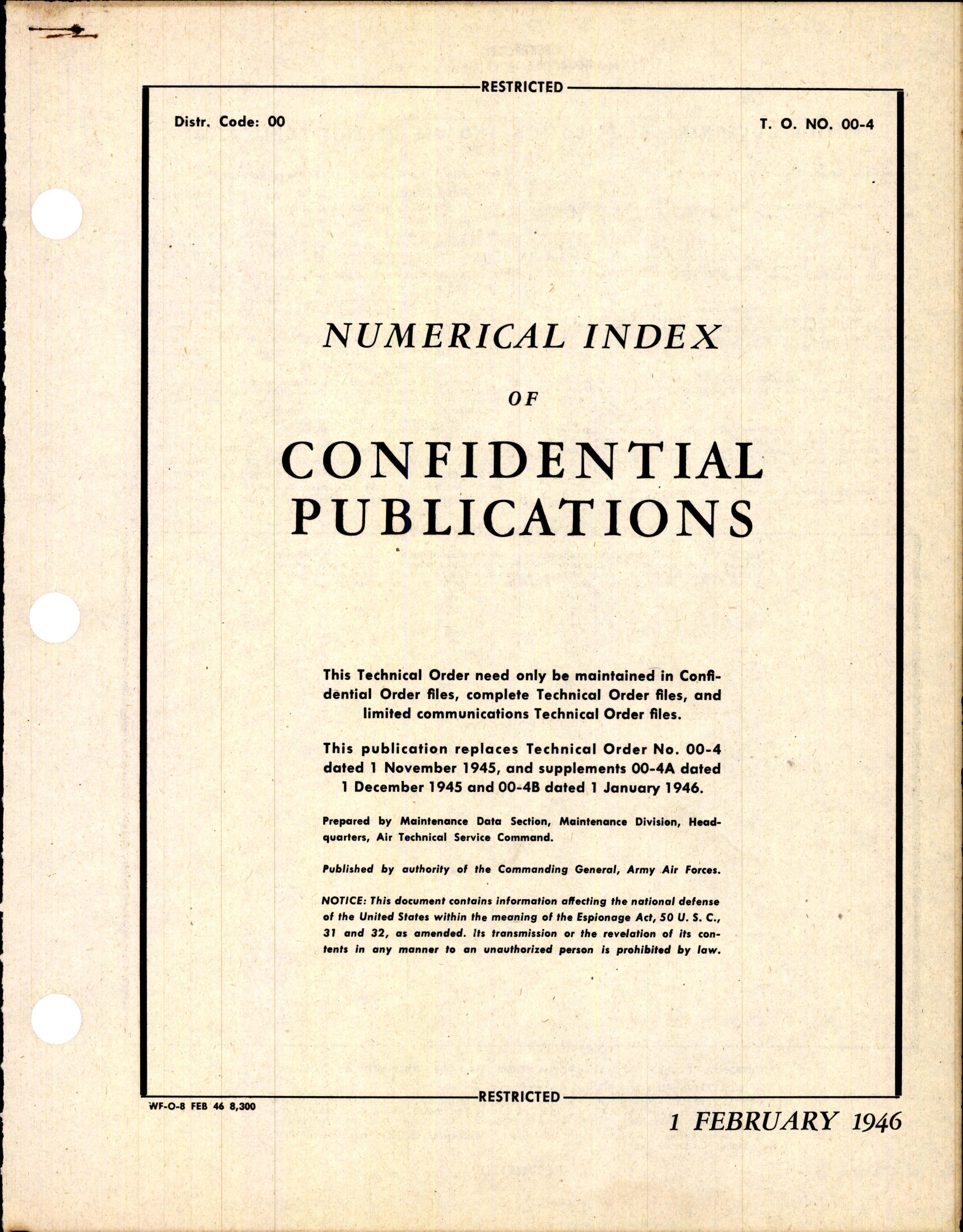 Sample page 1 from AirCorps Library document: Numerical Index of Confidential Publications