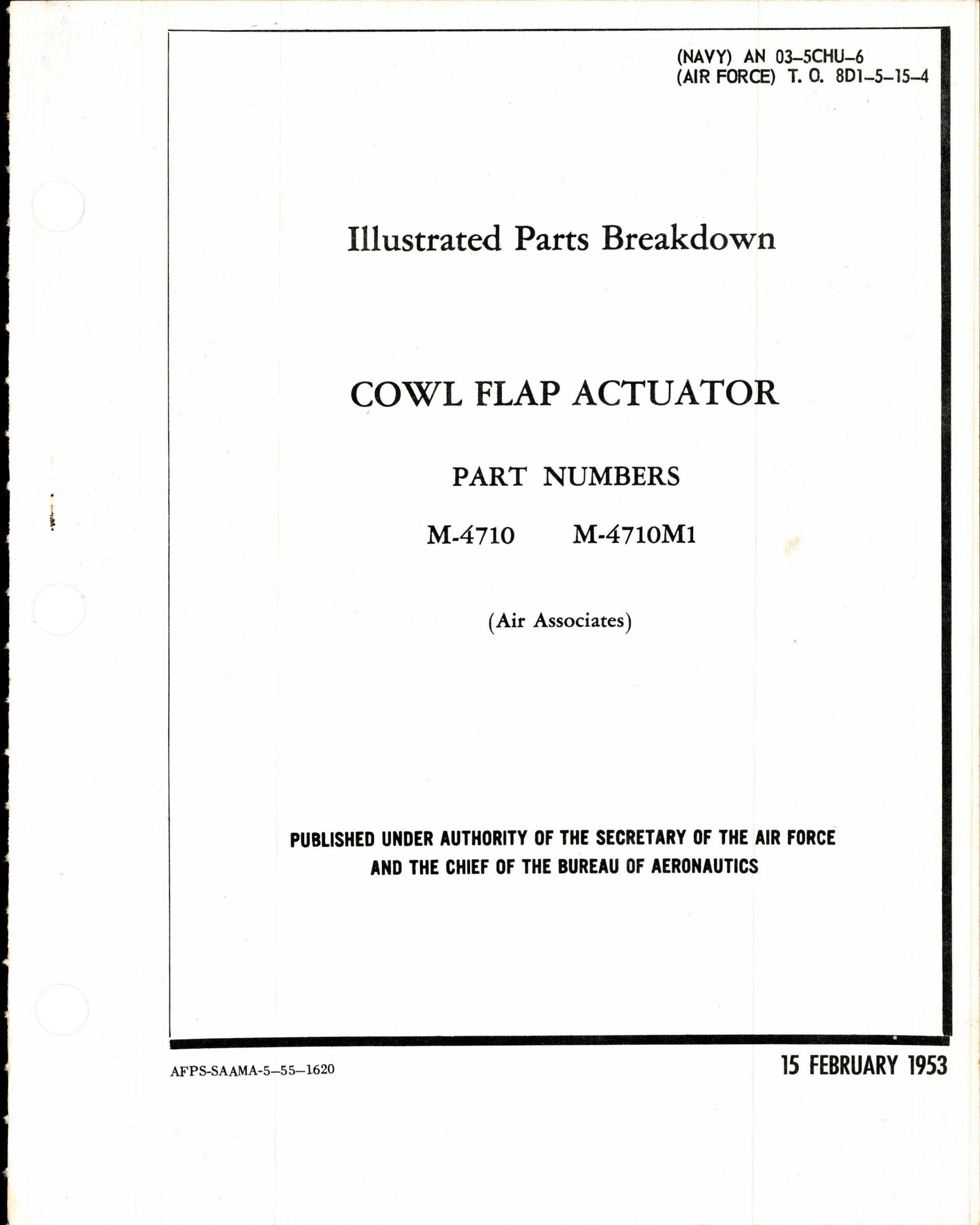 Sample page 1 from AirCorps Library document: Parts Catalog Cowl Flap Actuator Part No M-4710